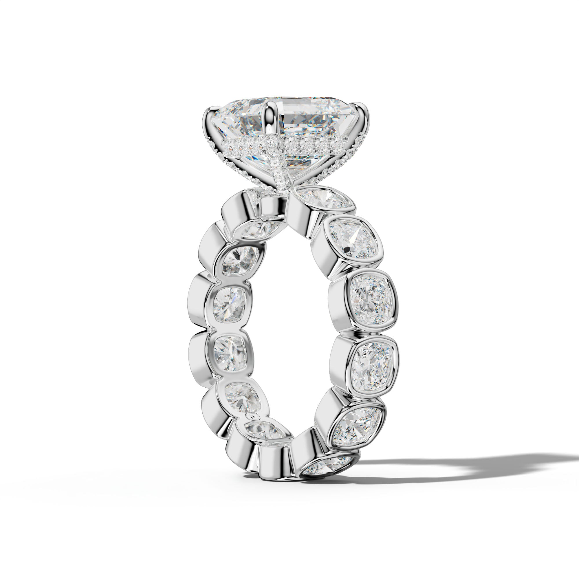Emerson Asscher Diamond Engagement Ring With Cushion Side Stones
