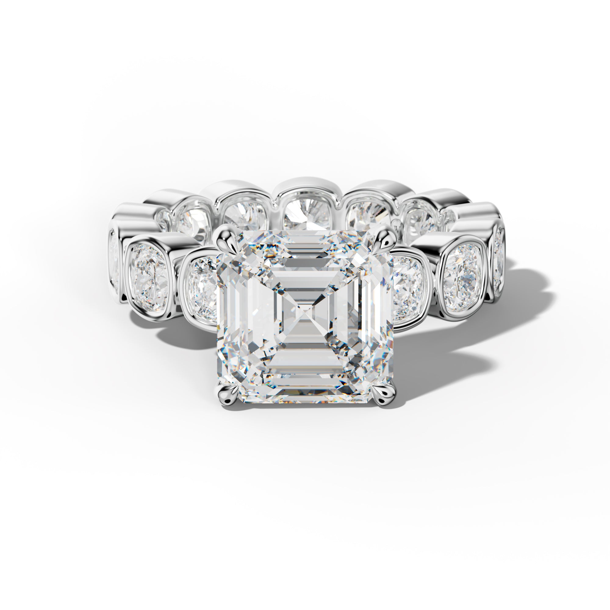 Emerson Asscher Diamond Engagement Ring With Cushion Side Stones