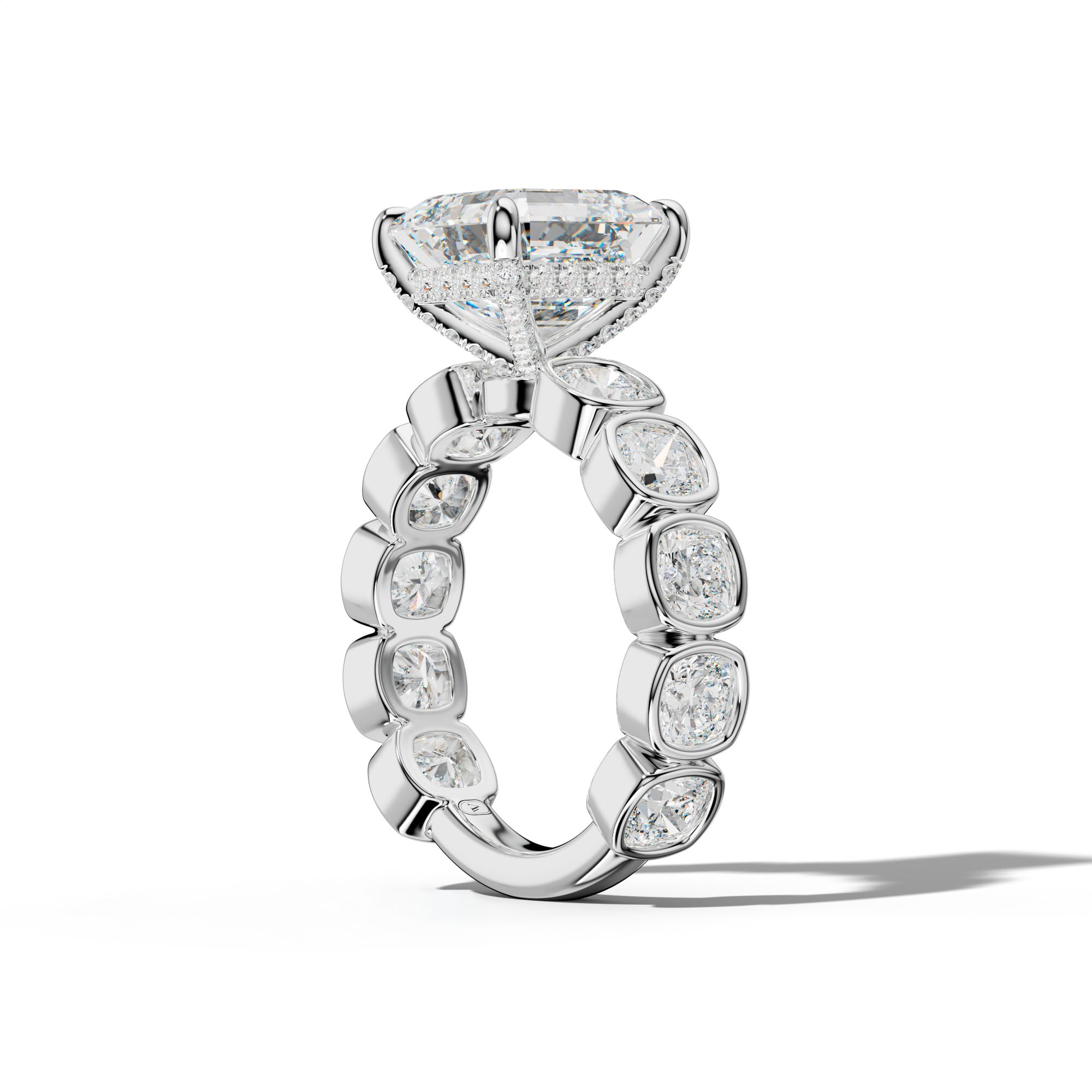 Sage Asscher Diamond Engagement Ring With Cushion Side Stones