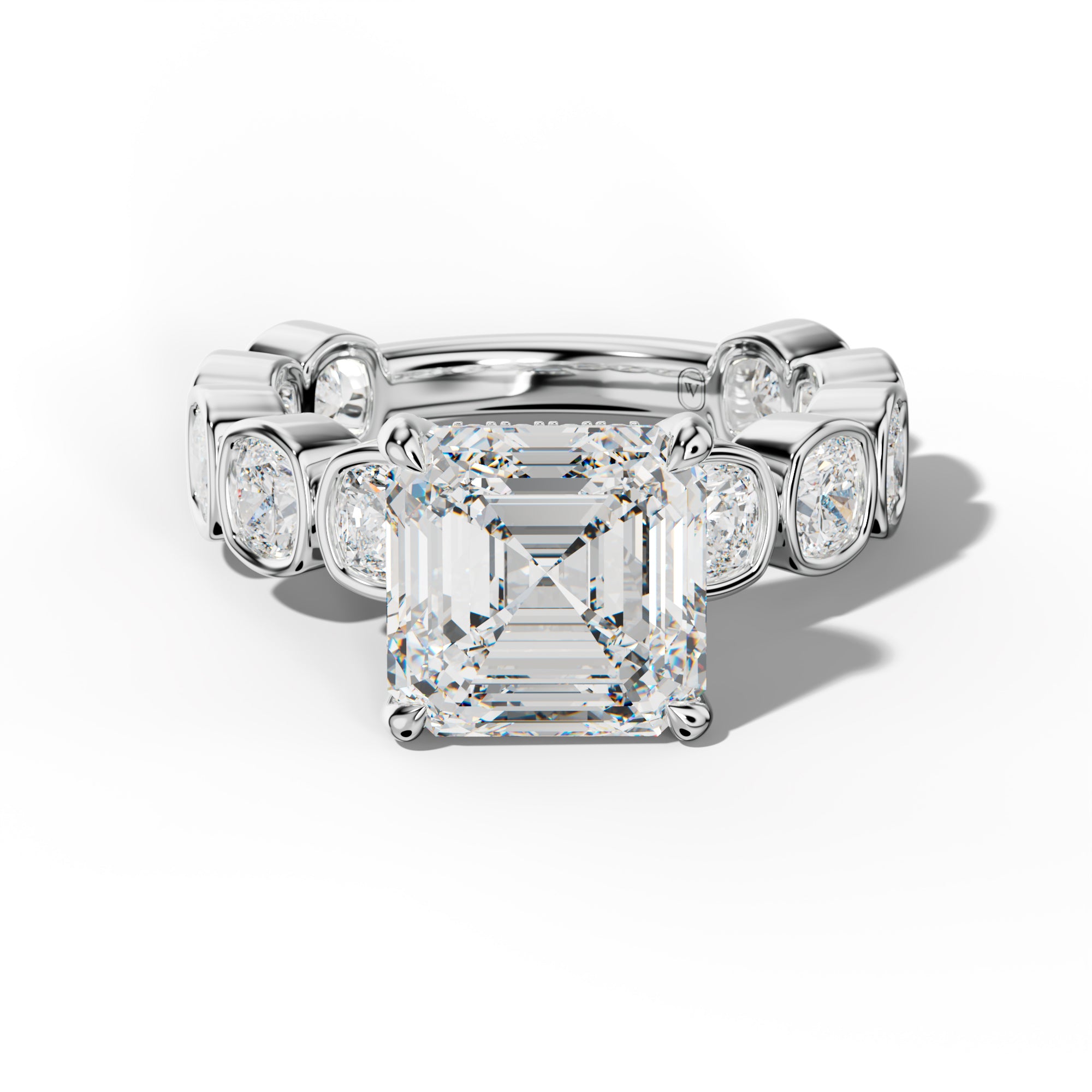 Sage Asscher Diamond Engagement Ring With Cushion Side Stones