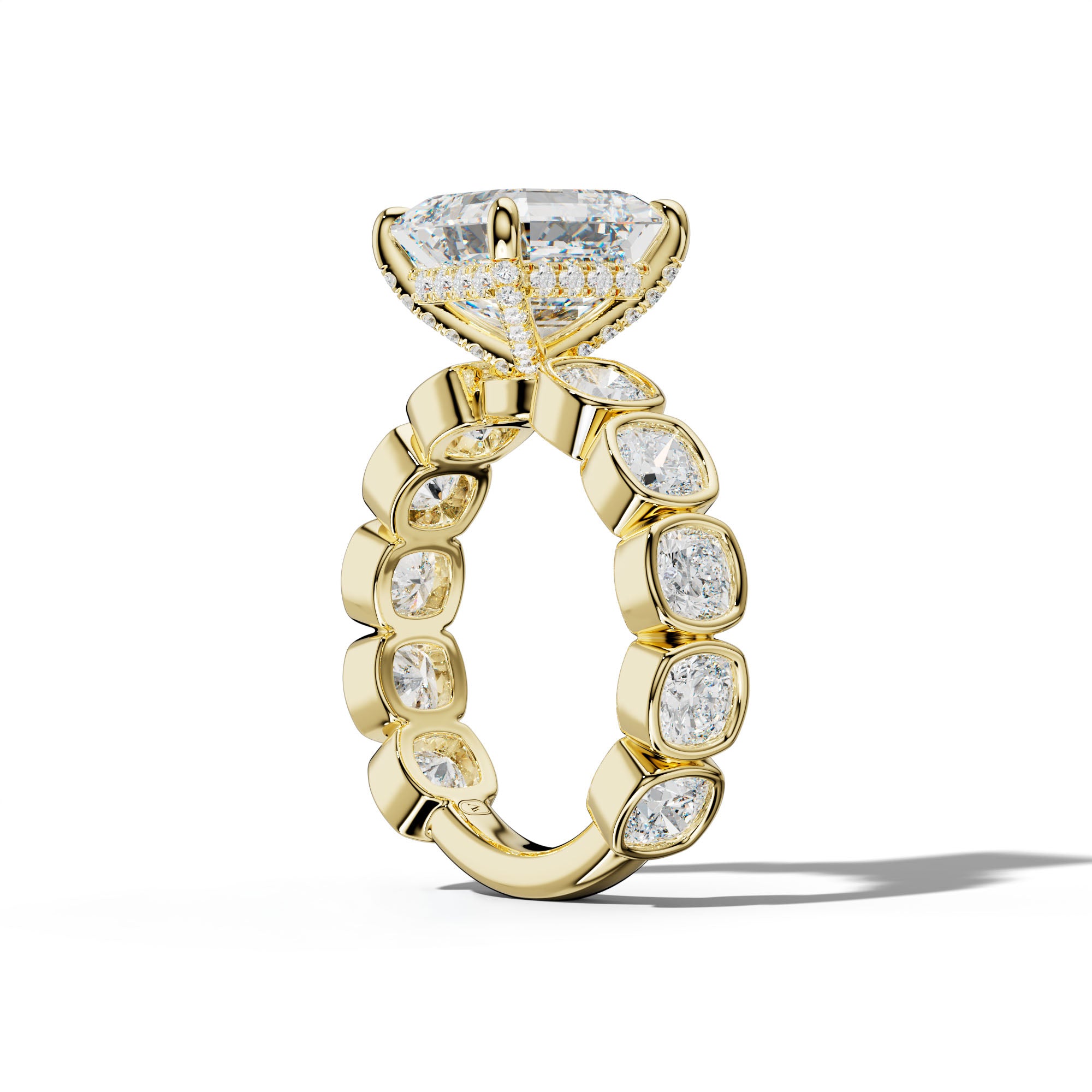 Sage Asscher Diamond Engagement Ring With Cushion Side Stones