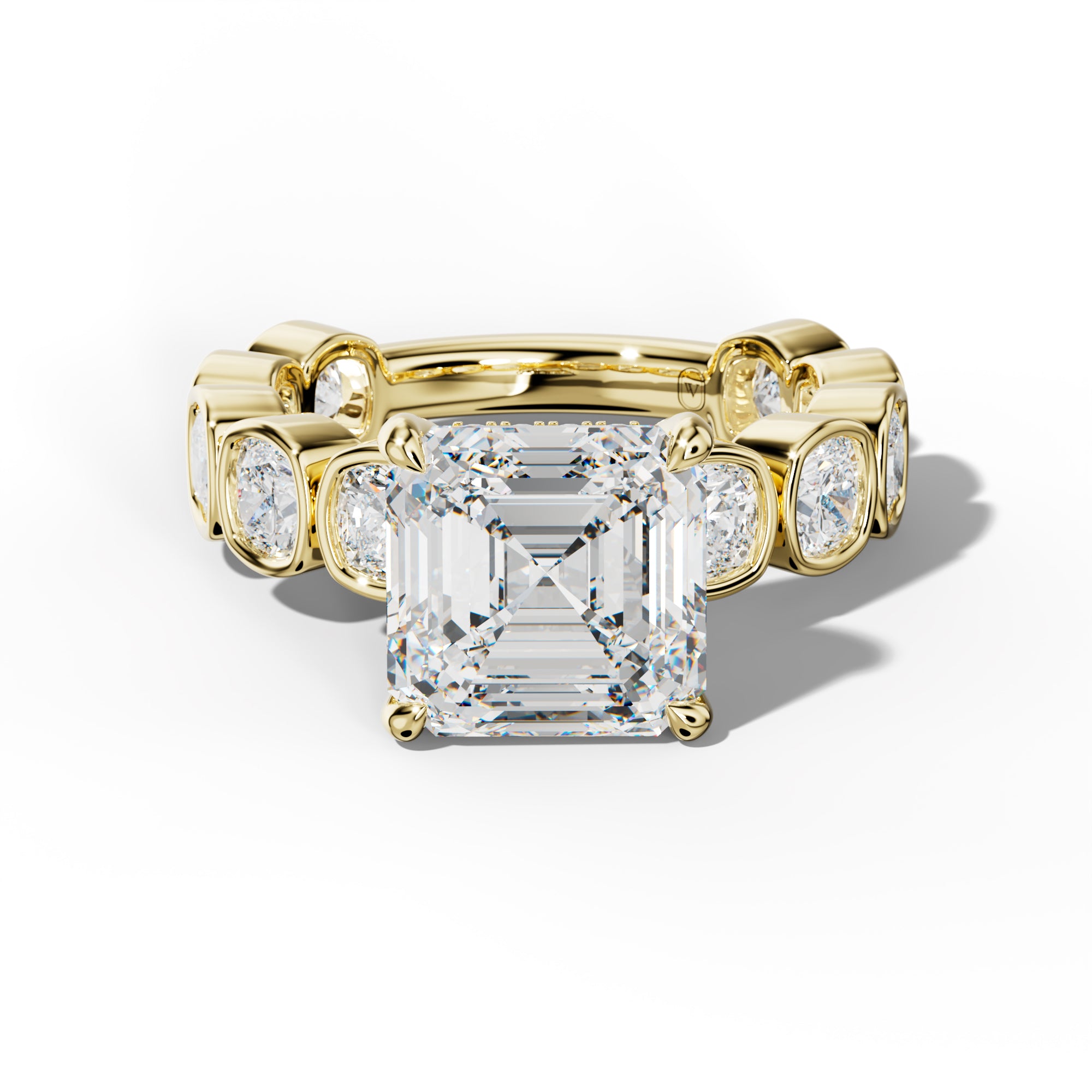 Sage Asscher Diamond Engagement Ring With Cushion Side Stones