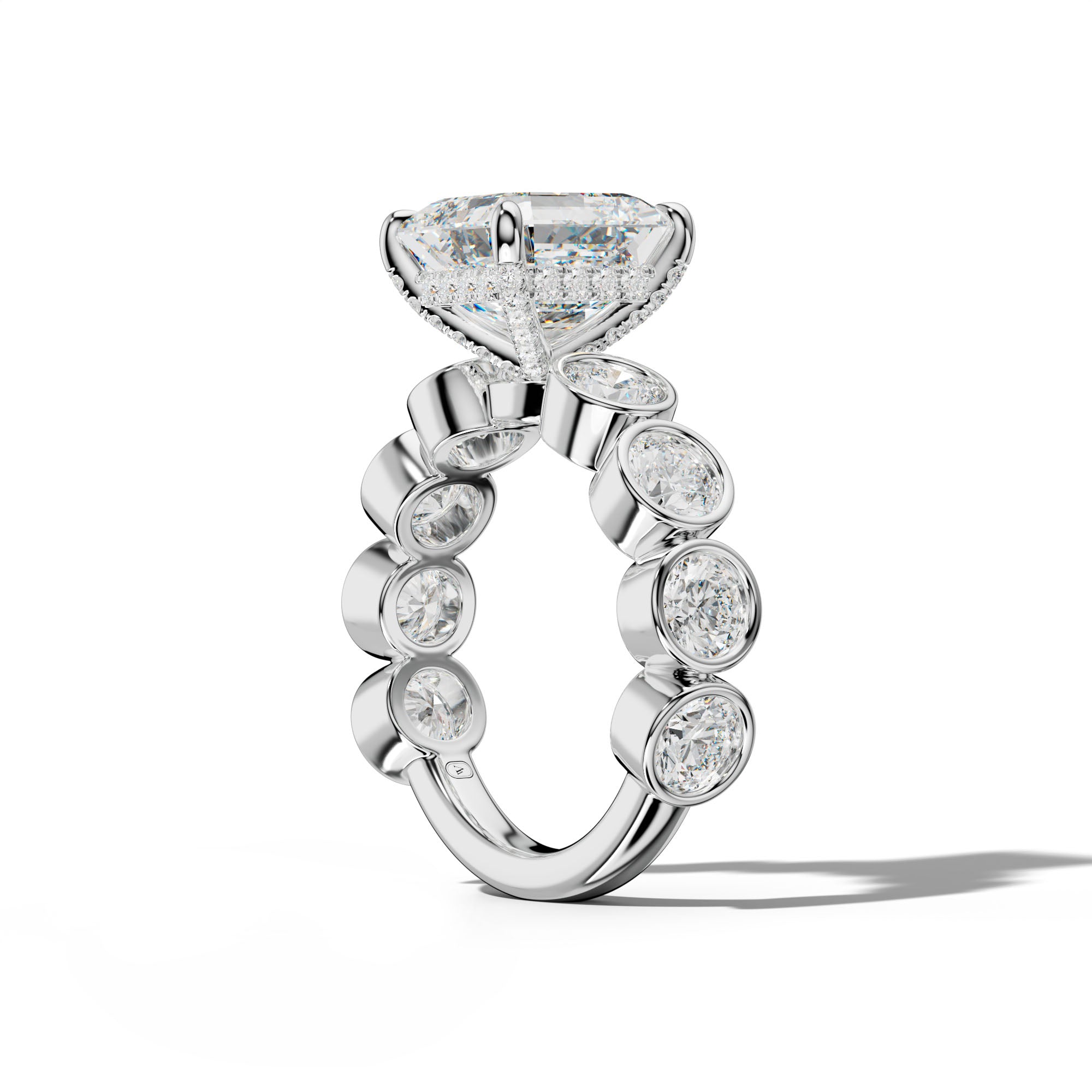 Raegan Asscher Diamond Engagement Ring With Round Side Stones