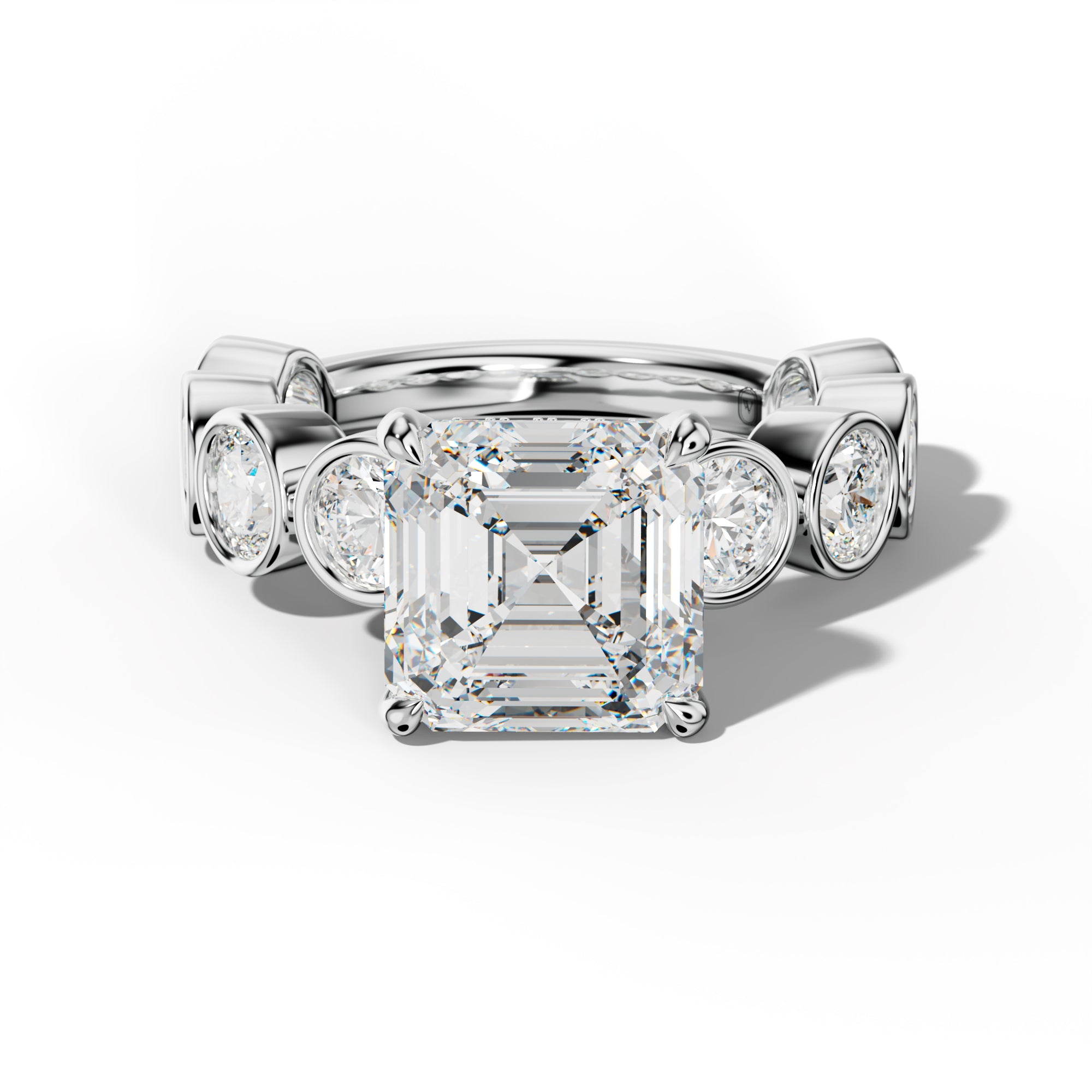 Raegan Asscher Diamond Engagement Ring With Round Side Stones