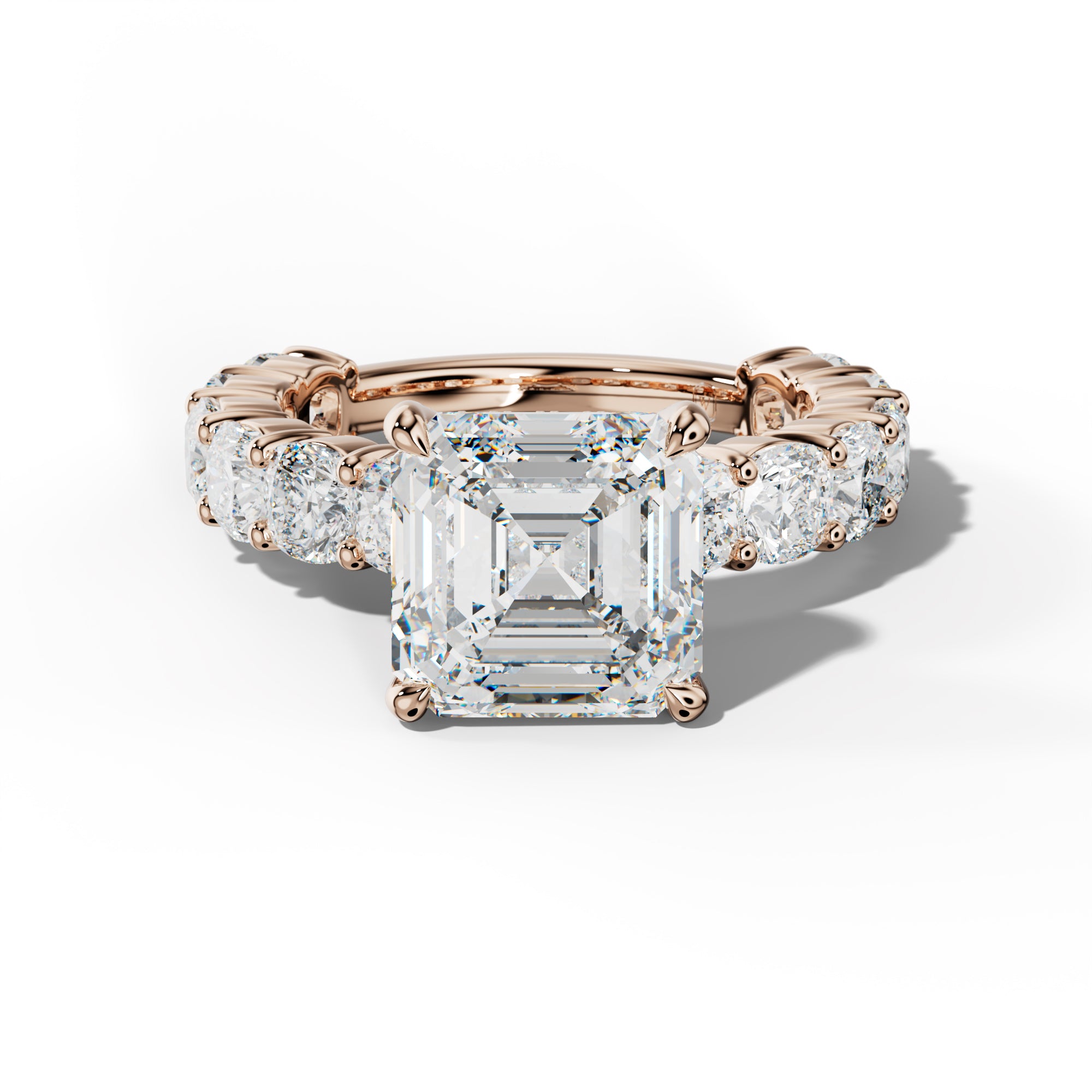 Scottie Asscher Diamond Engagement Ring With Cushion Side Stones