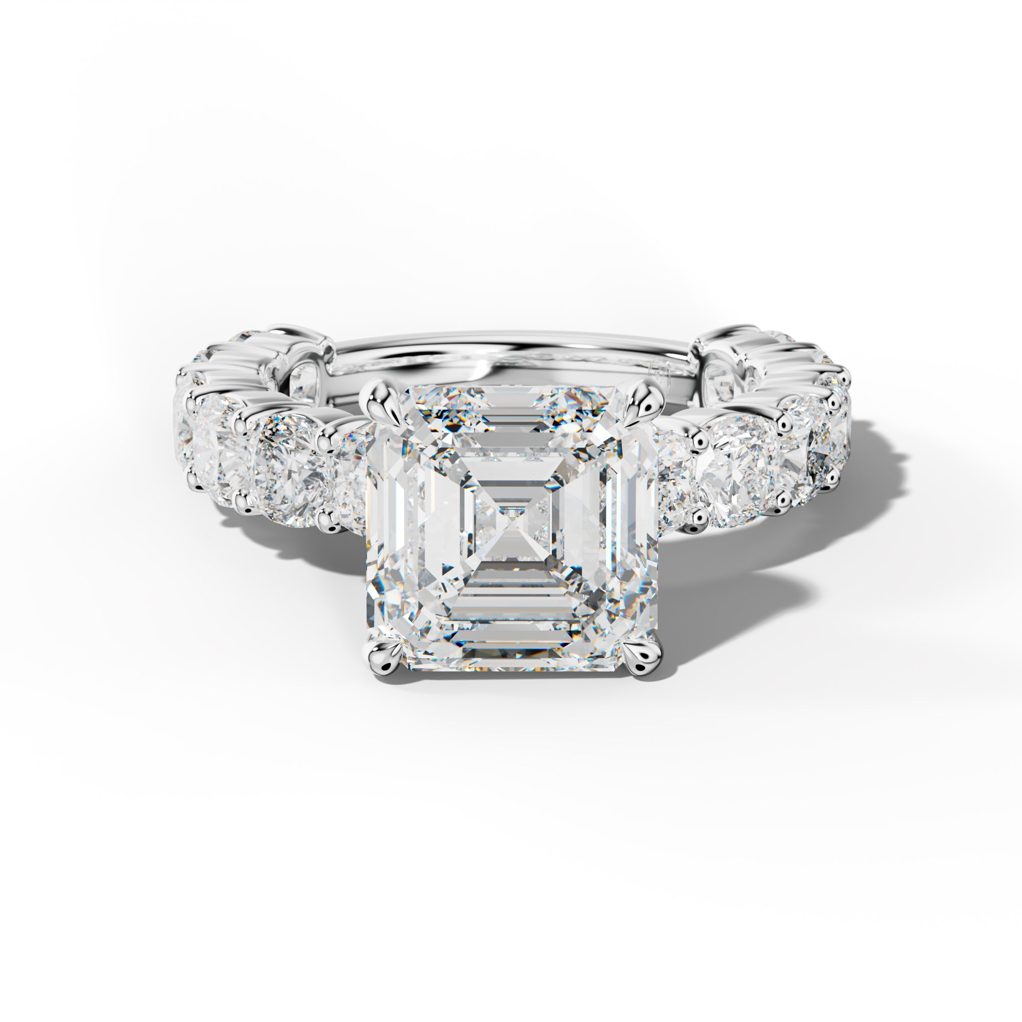 Scottie Asscher Diamond Engagement Ring With Cushion Side Stones
