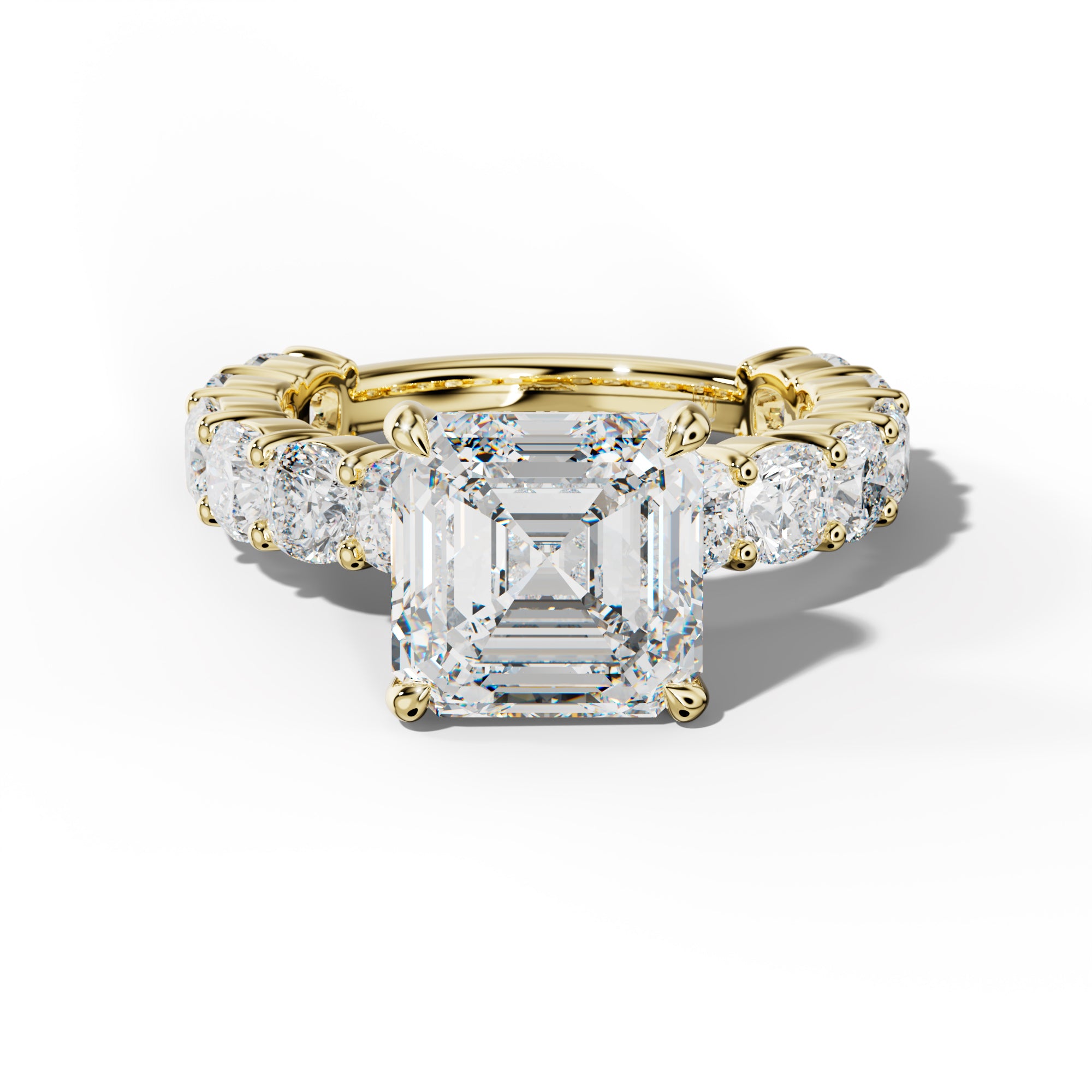 Scottie Asscher Diamond Engagement Ring With Cushion Side Stones
