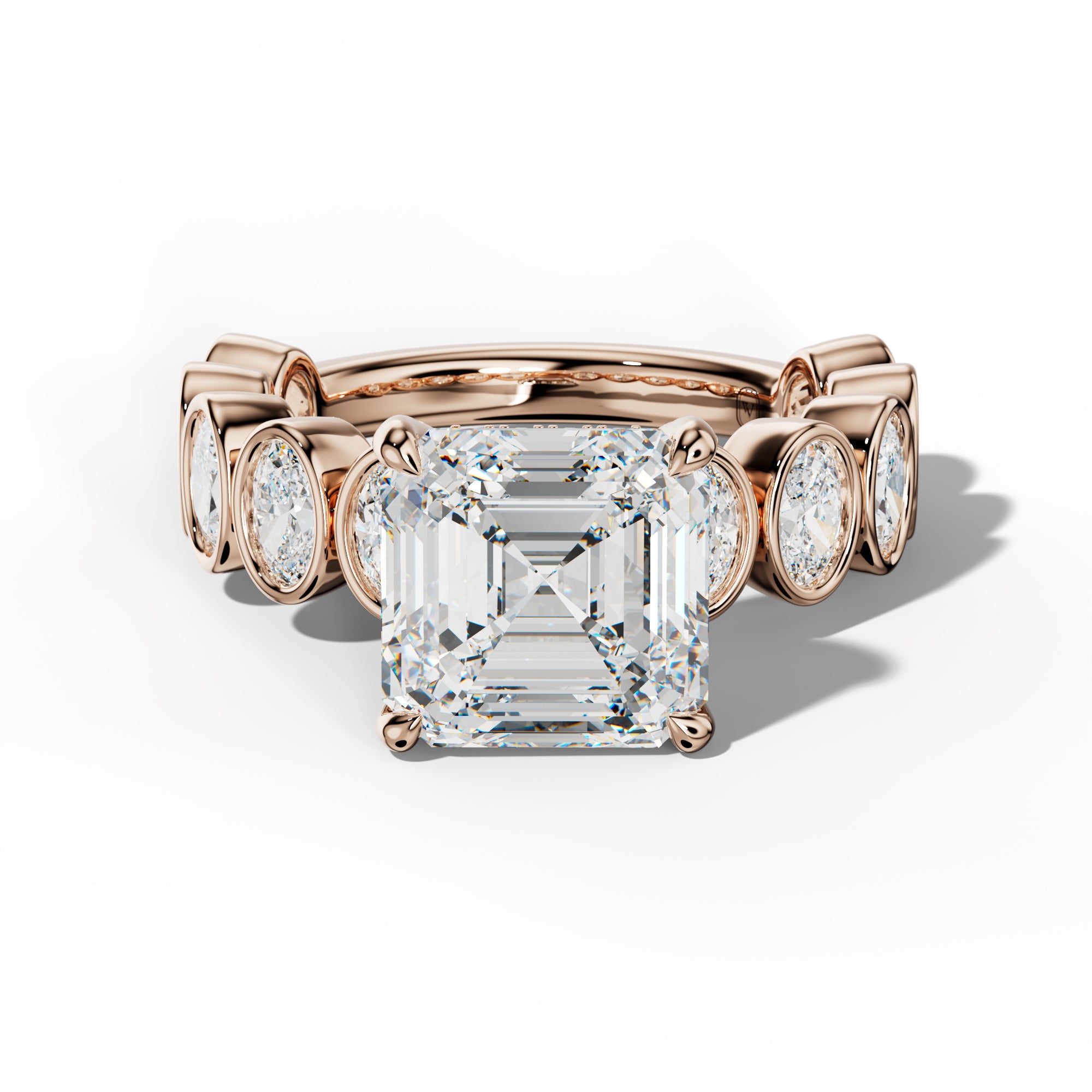 Linda Asscher Diamond Engagement Ring With Oval Side Stones