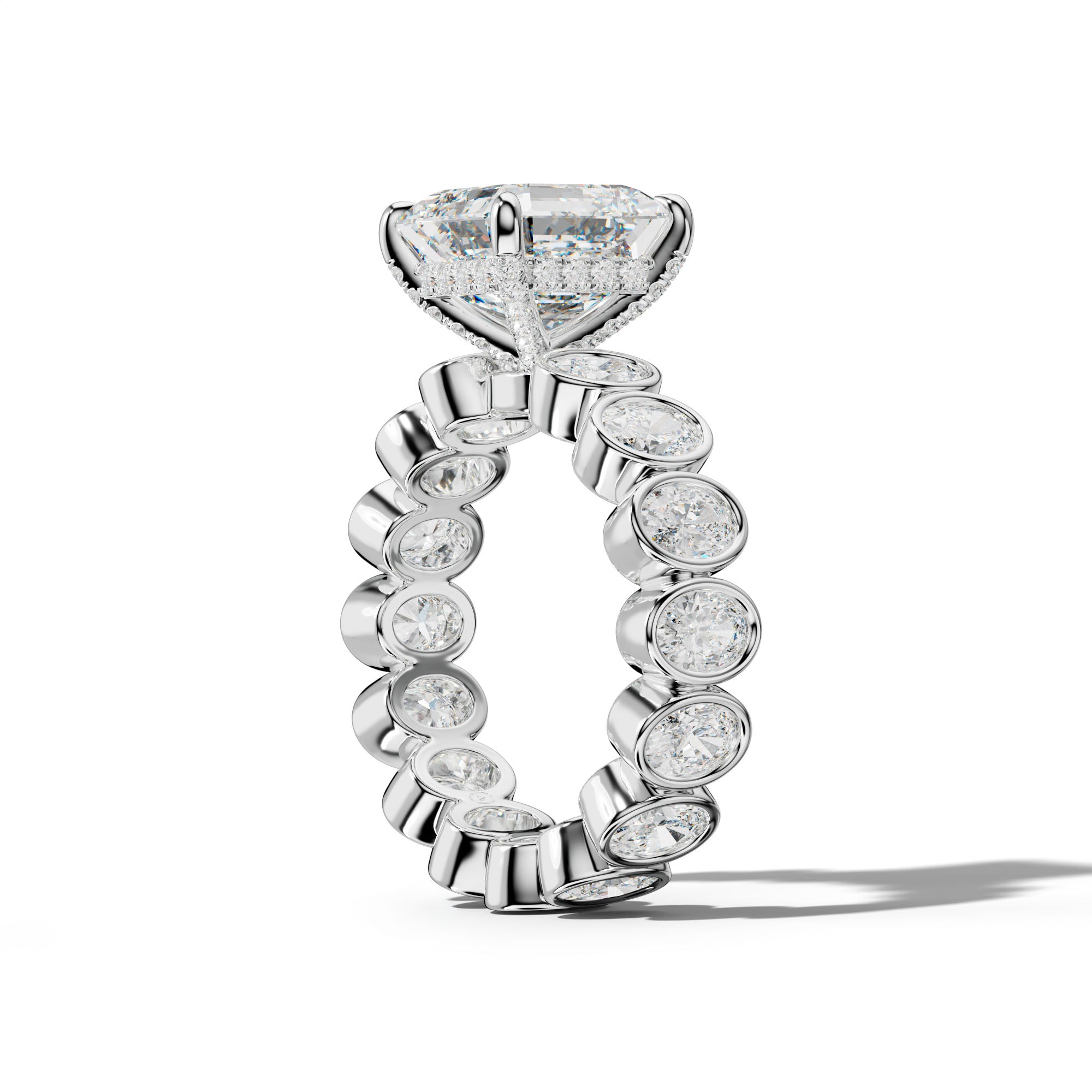 Brielle Asscher Diamond Engagement Ring With Oval Side Stones