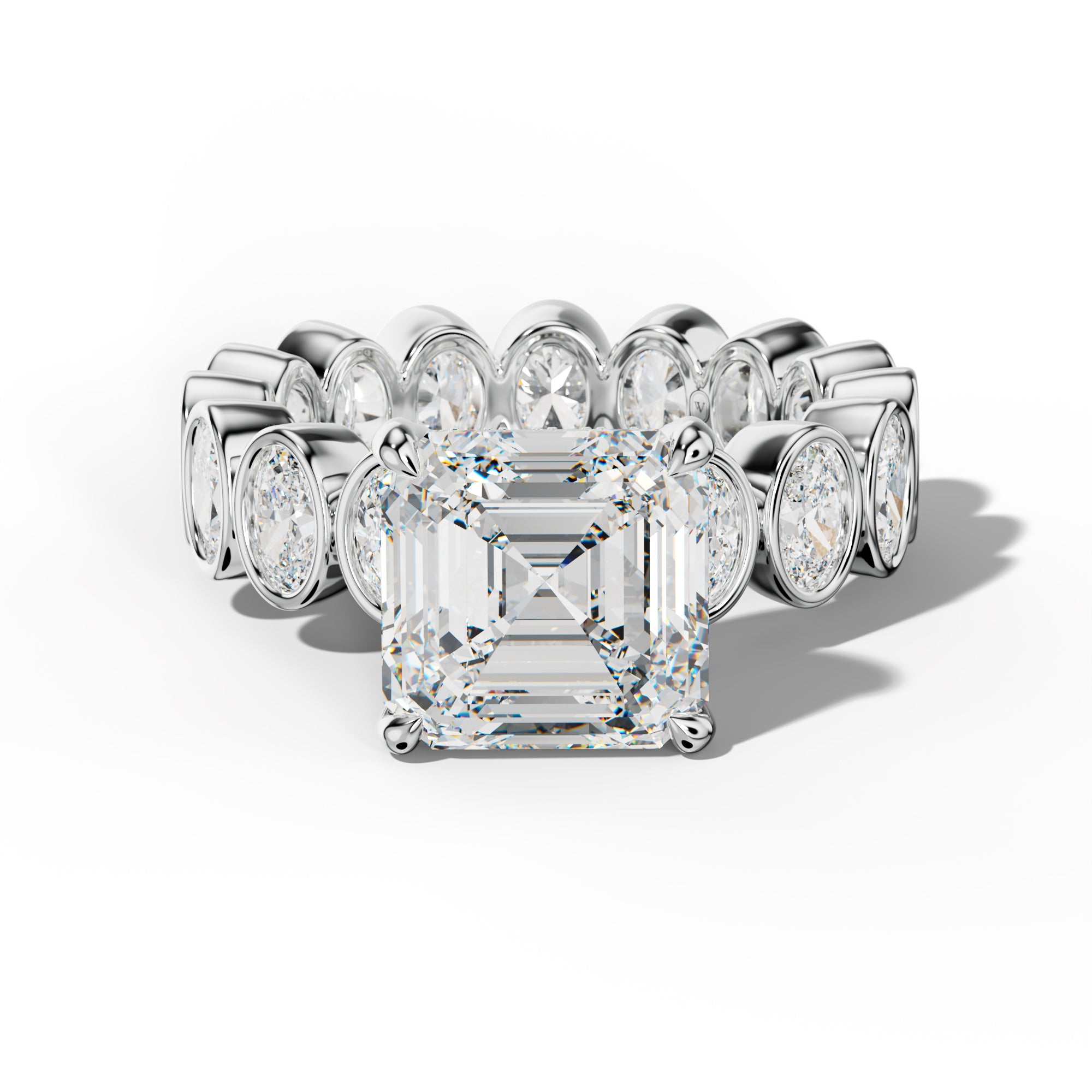 Brielle Asscher Diamond Engagement Ring With Oval Side Stones
