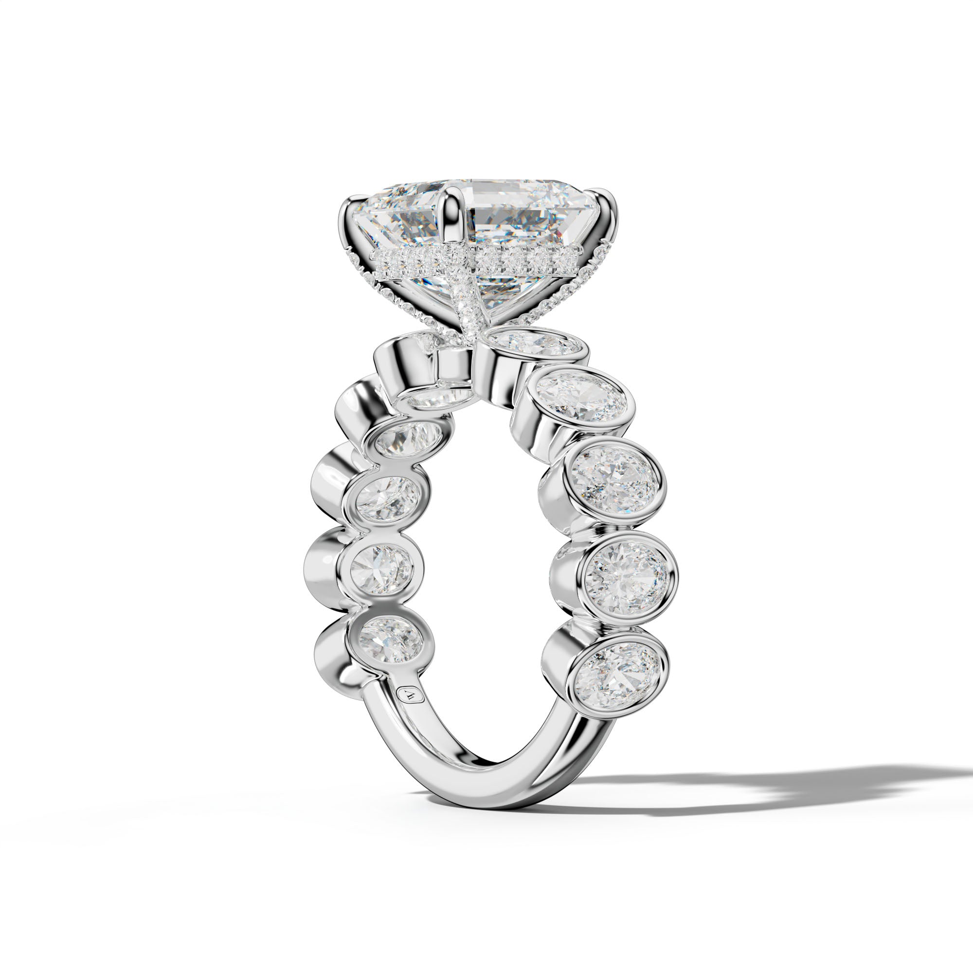 Linda Asscher Diamond Engagement Ring With Oval Side Stones