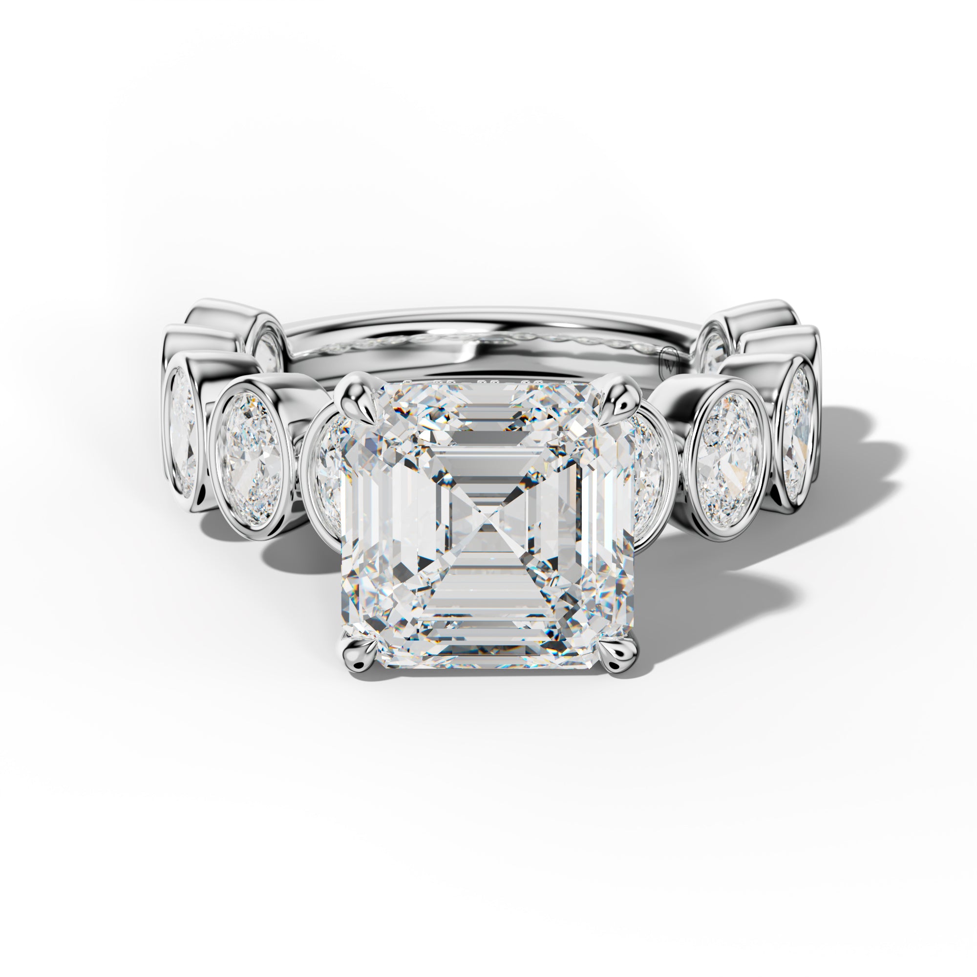 Linda Asscher Diamond Engagement Ring With Oval Side Stones