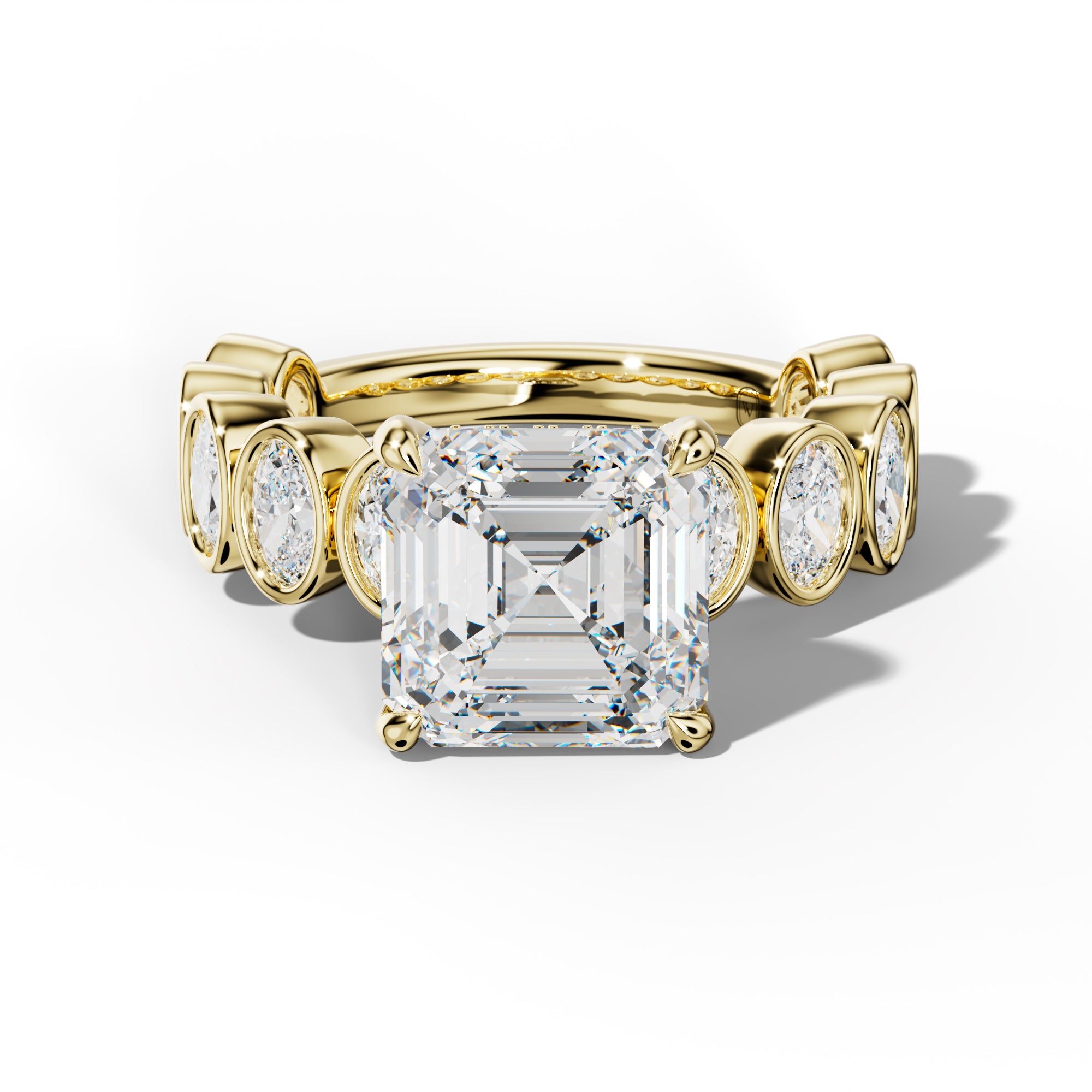 Linda Asscher Diamond Engagement Ring With Oval Side Stones