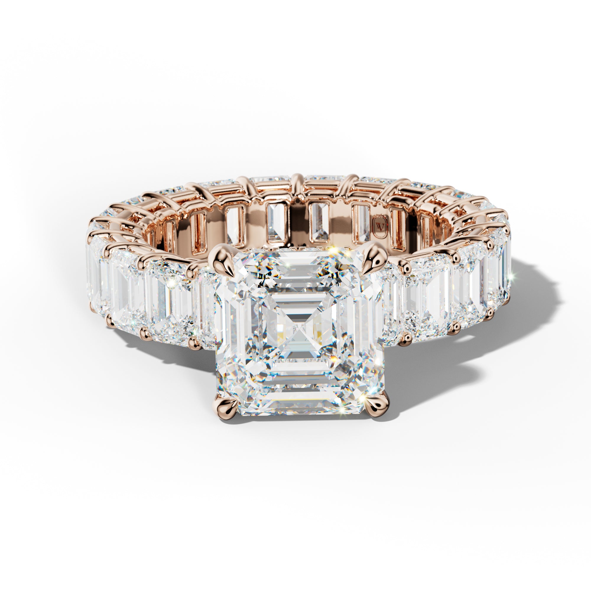Jazmine Asscher Diamond Engagement Ring With Emerald Cut Side Stones