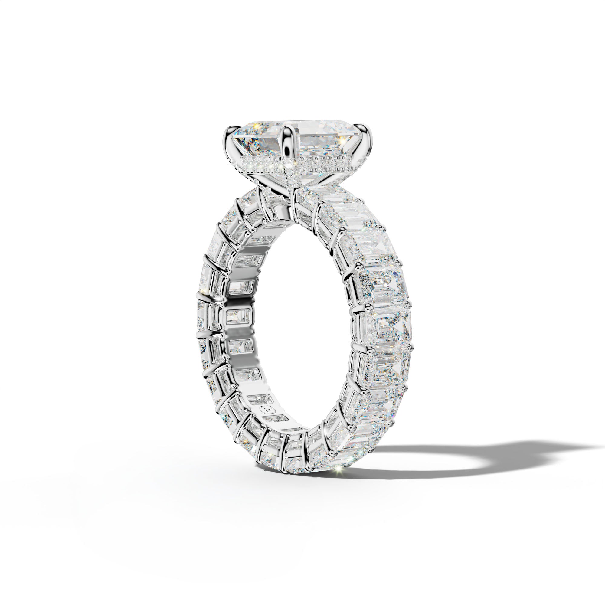 Jazmine Asscher Diamond Engagement Ring With Emerald Cut Side Stones