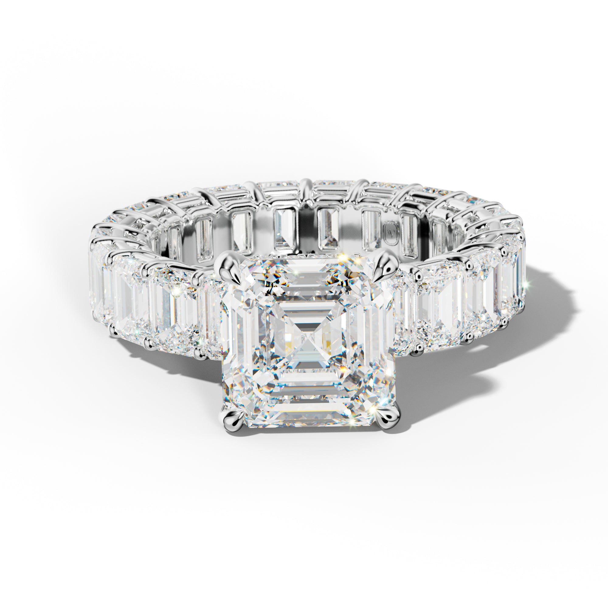 Jazmine Asscher Diamond Engagement Ring With Emerald Cut Side Stones