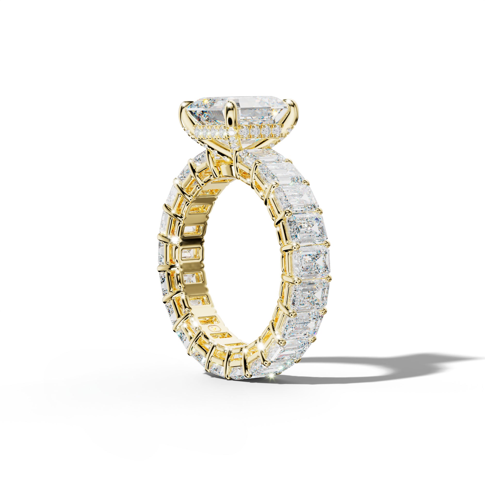 Jazmine Asscher Diamond Engagement Ring With Emerald Cut Side Stones