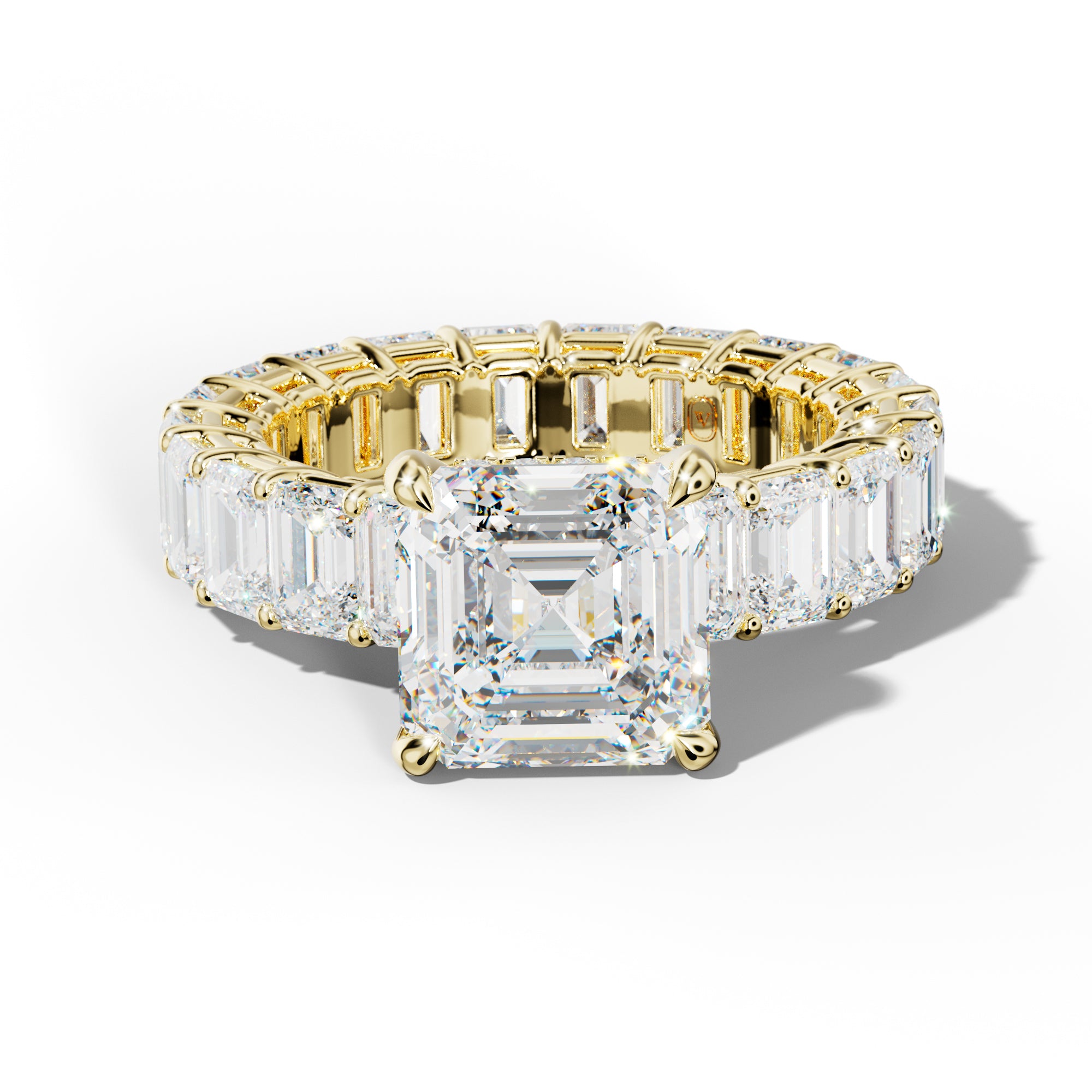 Jazmine Asscher Diamond Engagement Ring With Emerald Cut Side Stones