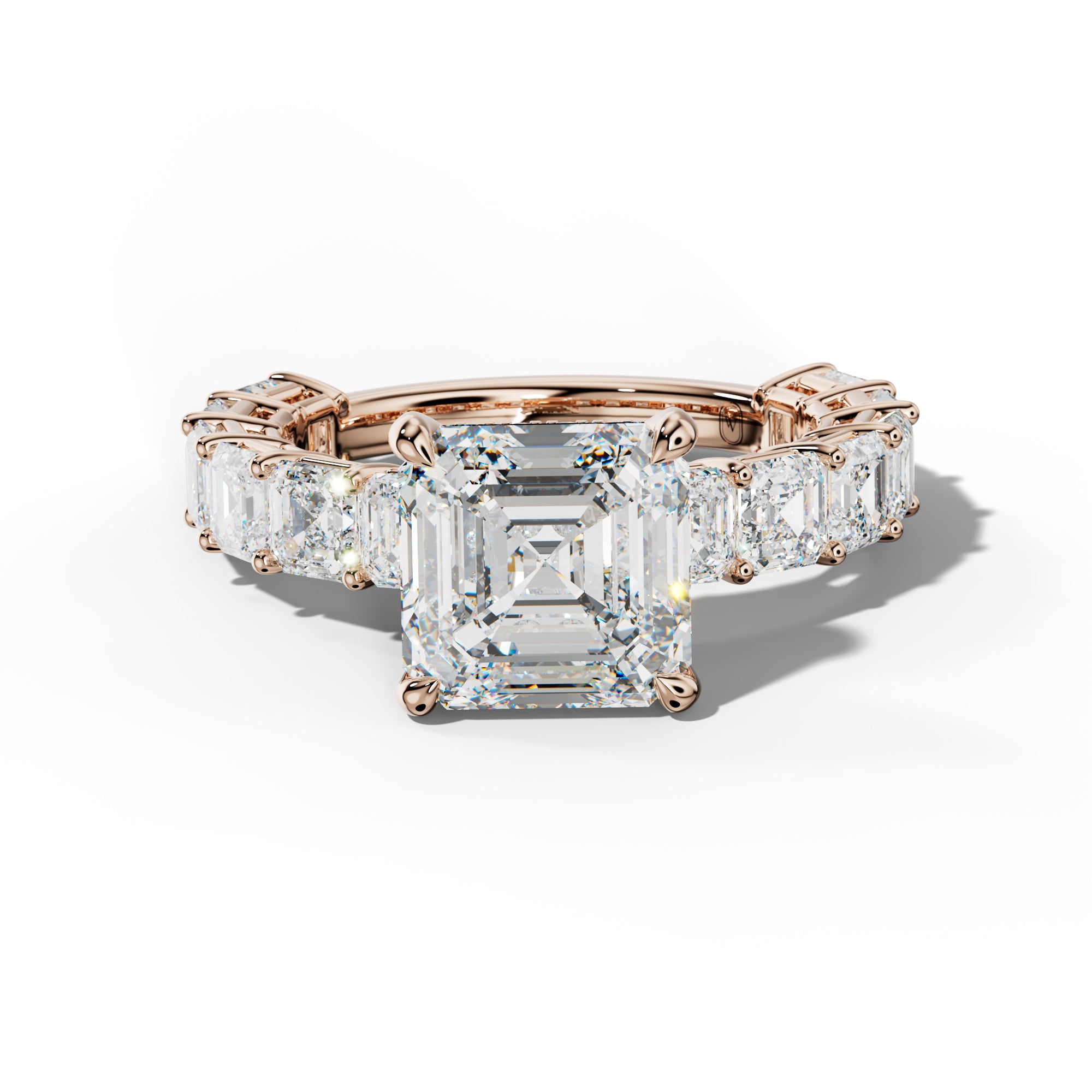 Demi Asscher Diamond Engagement Ring With Asscher Side Stones