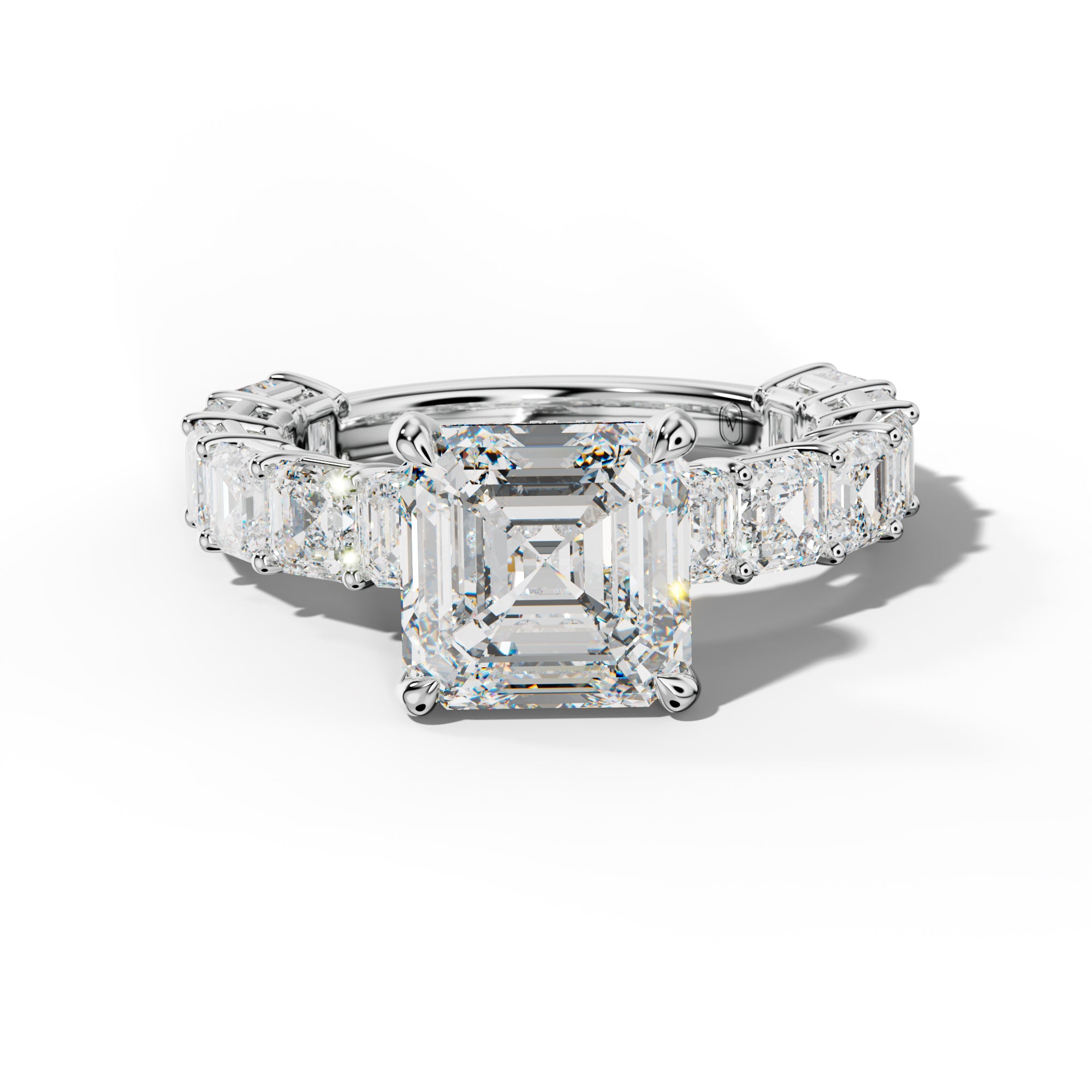 Demi Asscher Diamond Engagement Ring With Asscher Side Stones