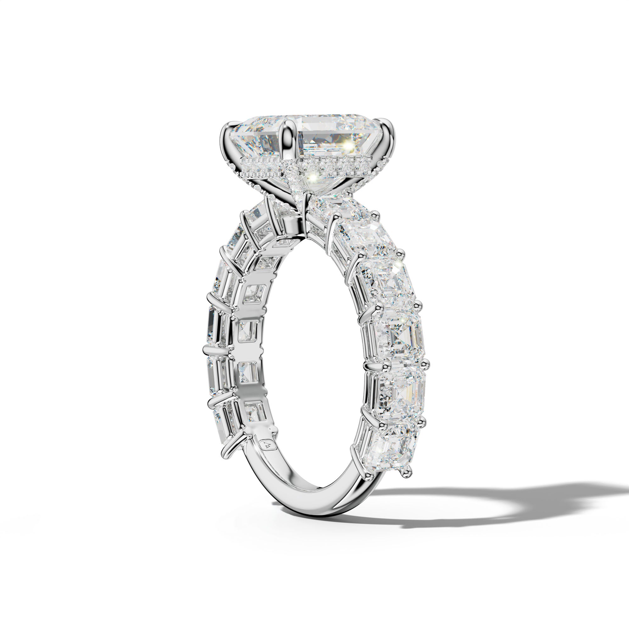 Demi Asscher Diamond Engagement Ring With Asscher Side Stones
