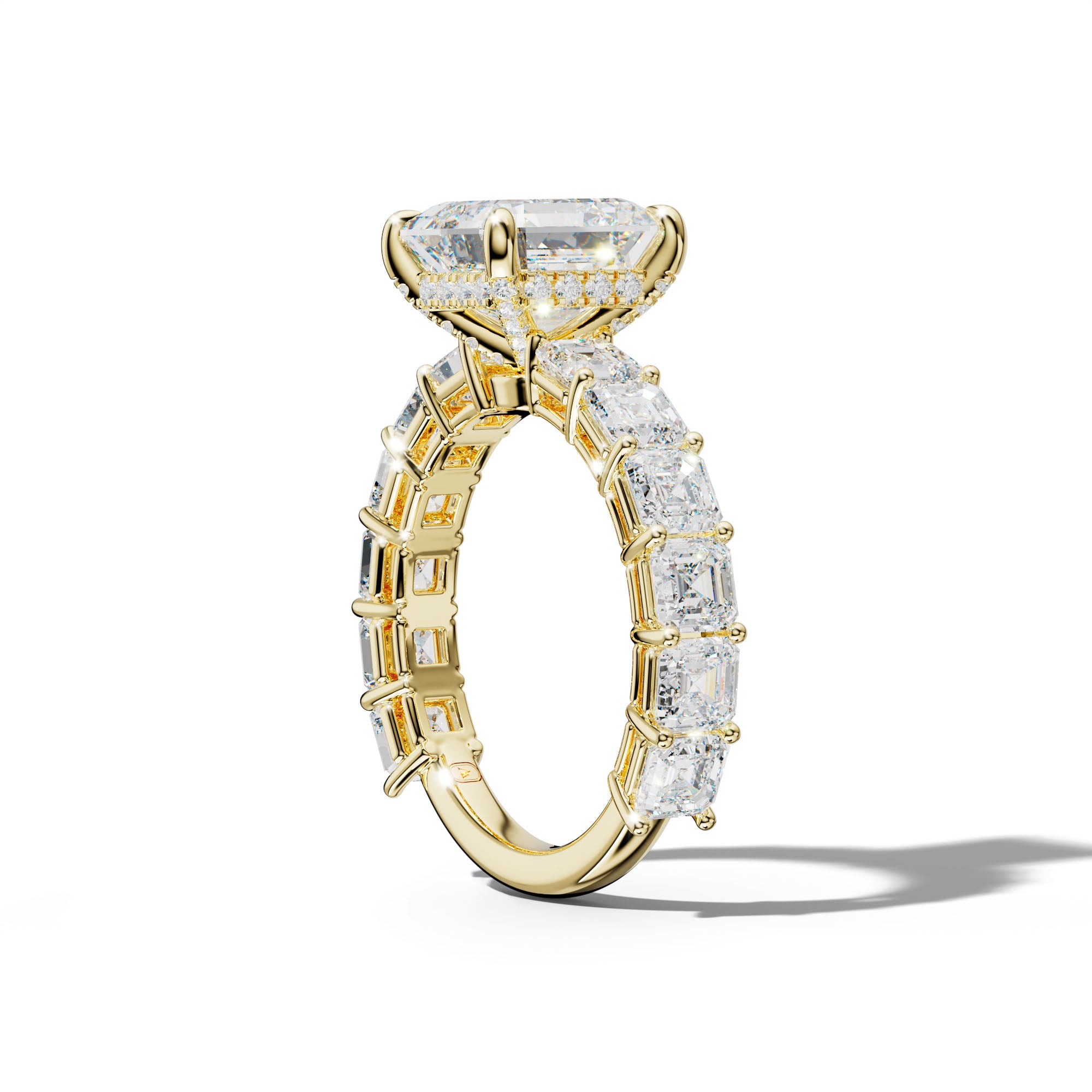 Demi Asscher Diamond Engagement Ring With Asscher Side Stones
