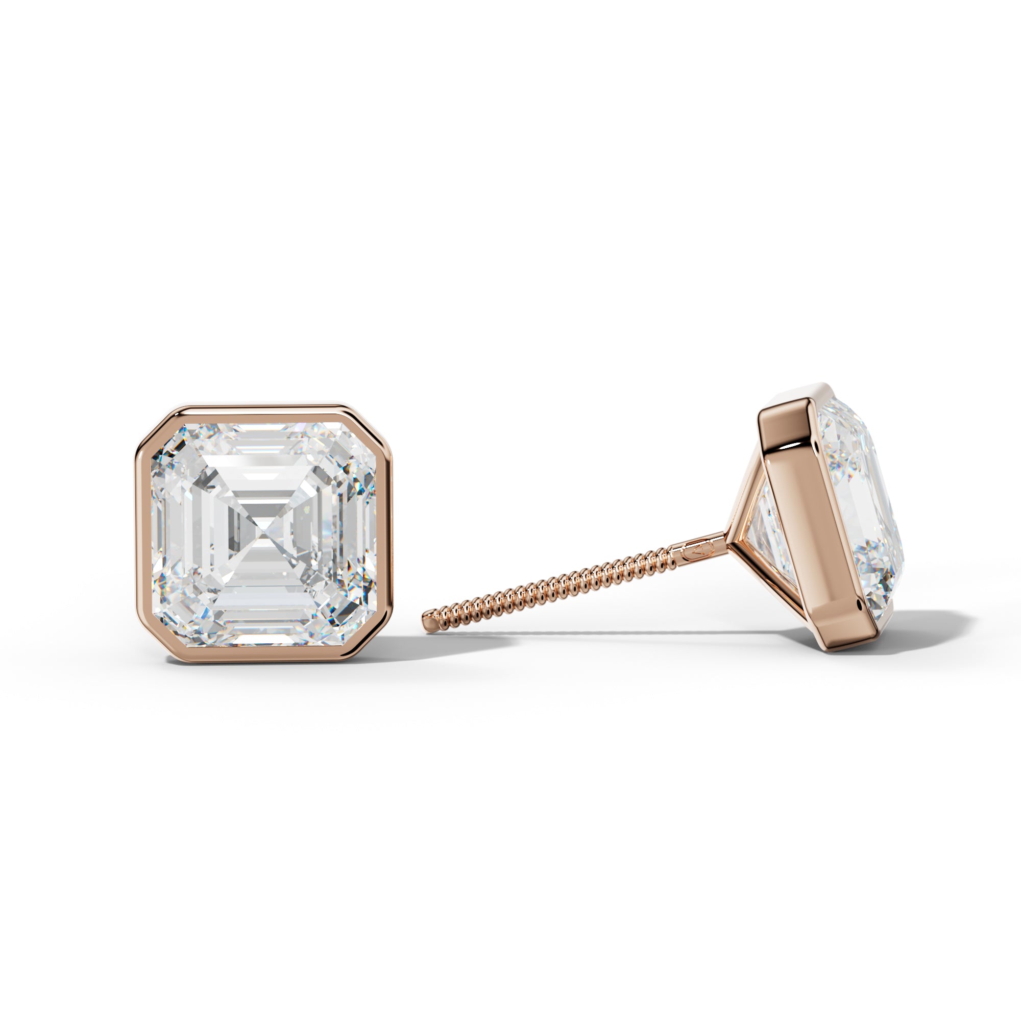 Asscher Diamond Stud Earrings With Martini Bezel Set