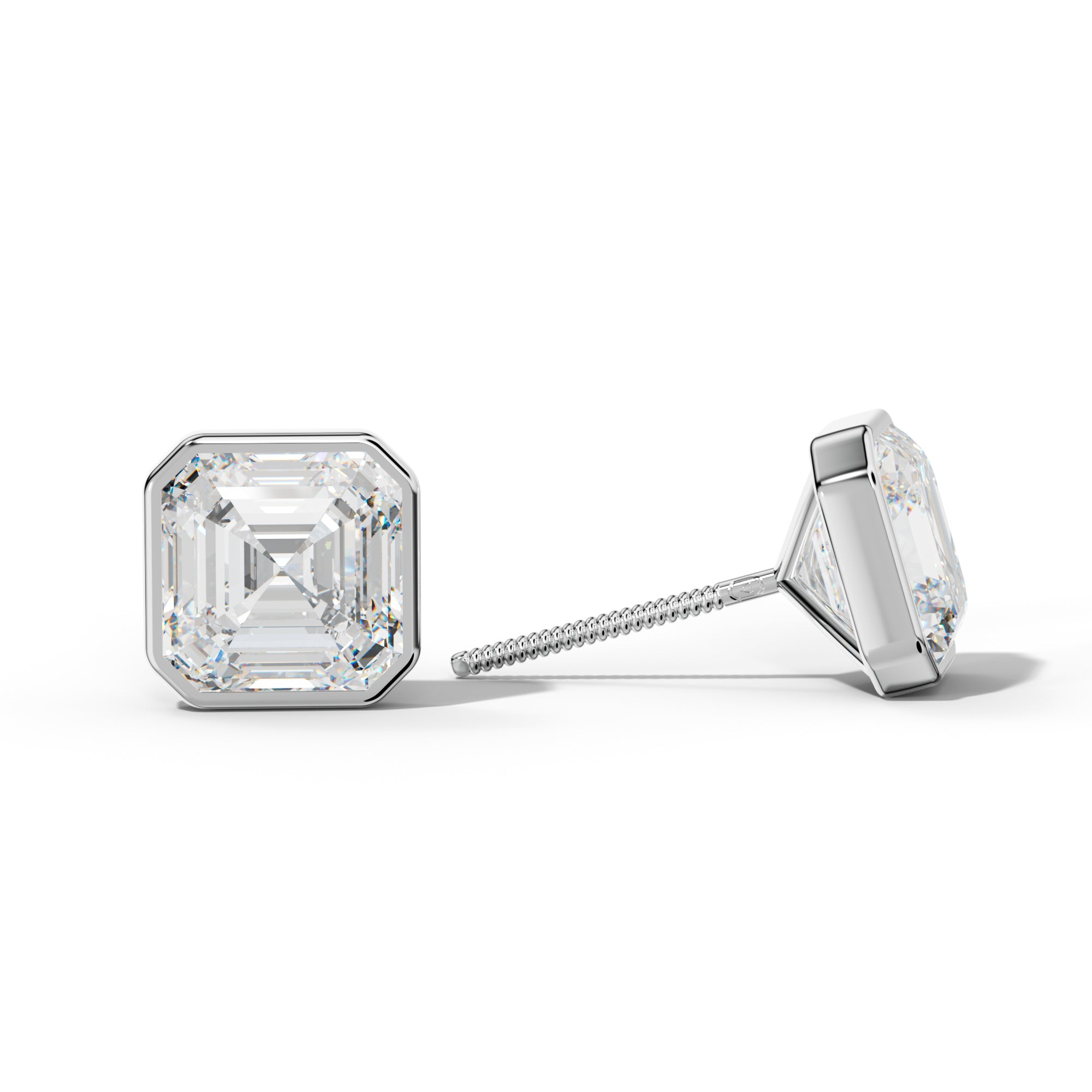 Asscher Diamond Stud Earrings With Martini Bezel Set