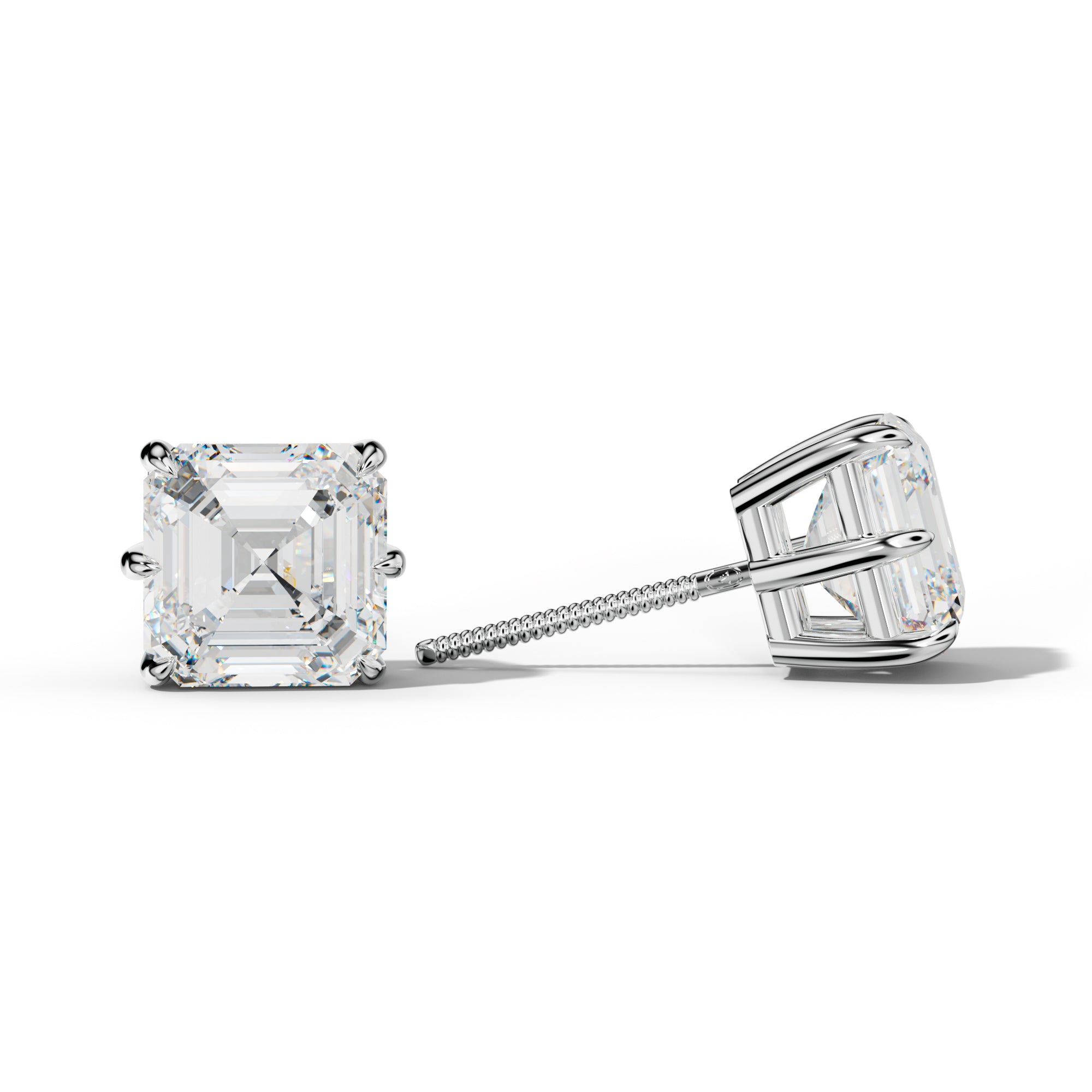 Asscher Diamond Stud Earrings With Six Prongs