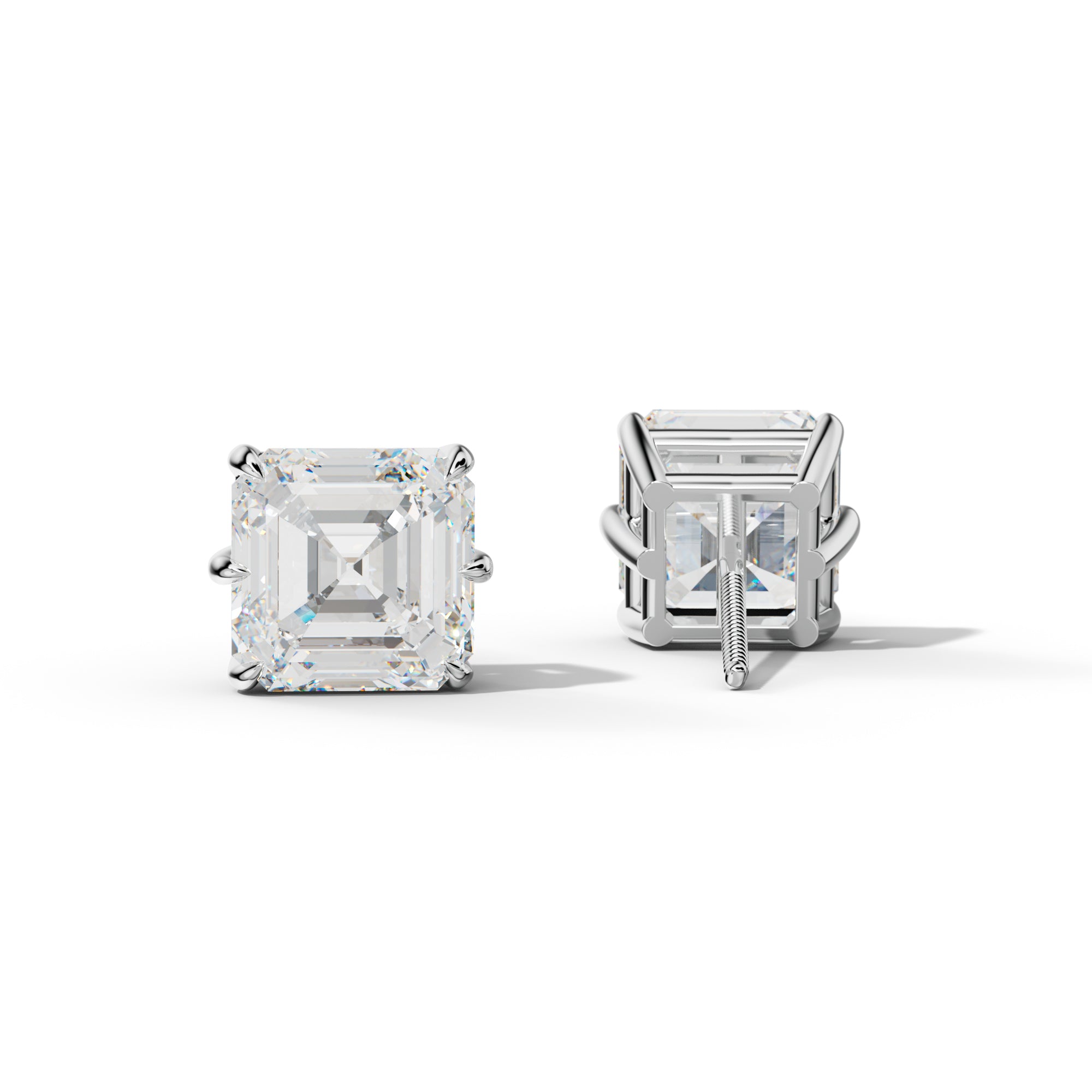 Asscher Diamond Stud Earrings With Six Prongs