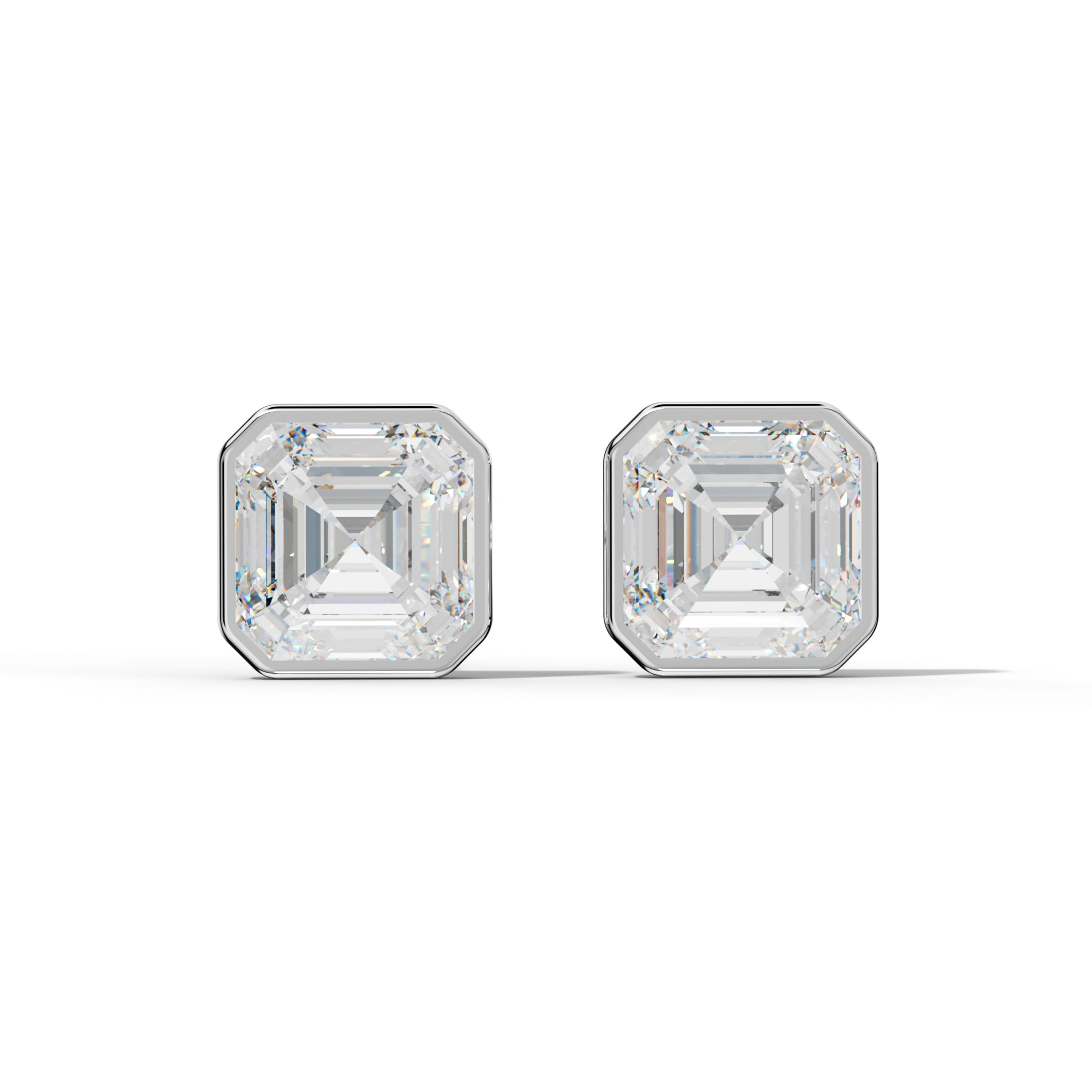 Asscher Diamond Stud Earrings With Martini Bezel Set