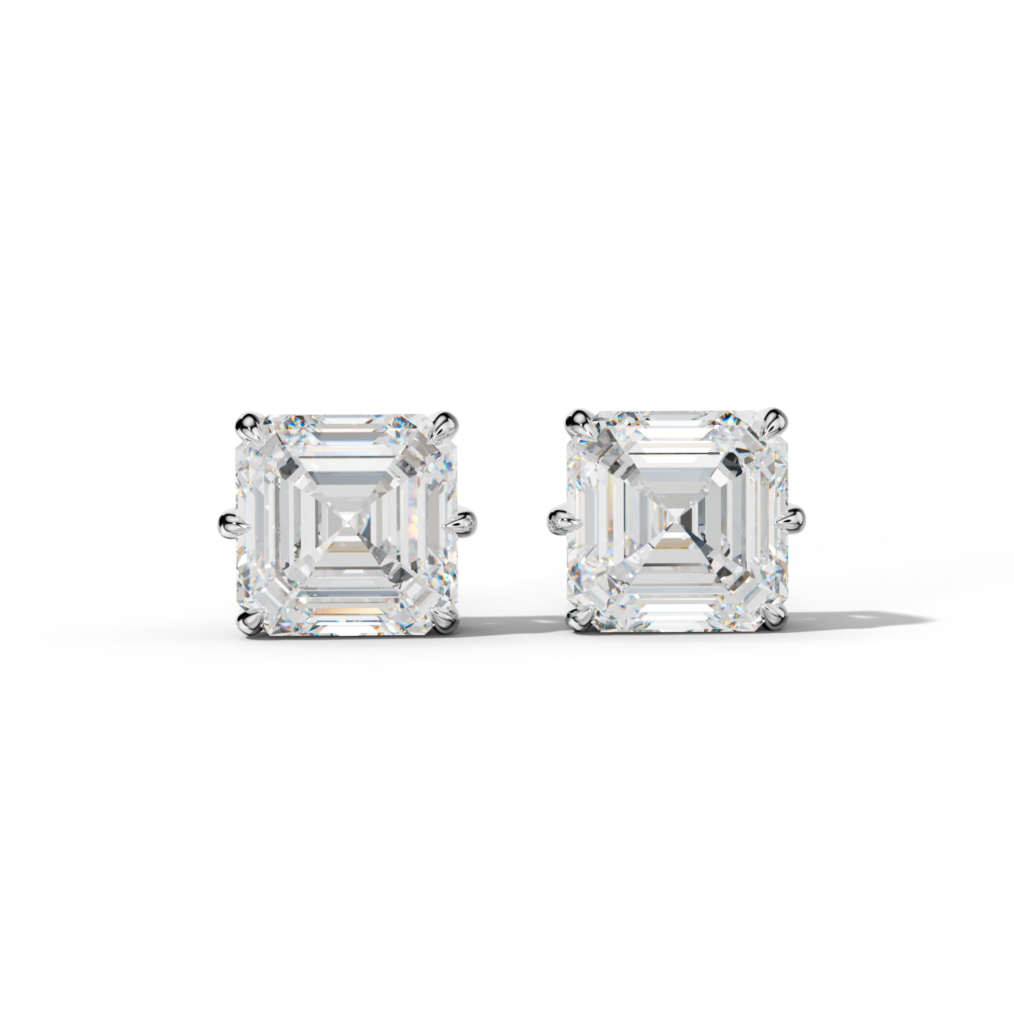 Asscher Diamond Stud Earrings With Six Prongs