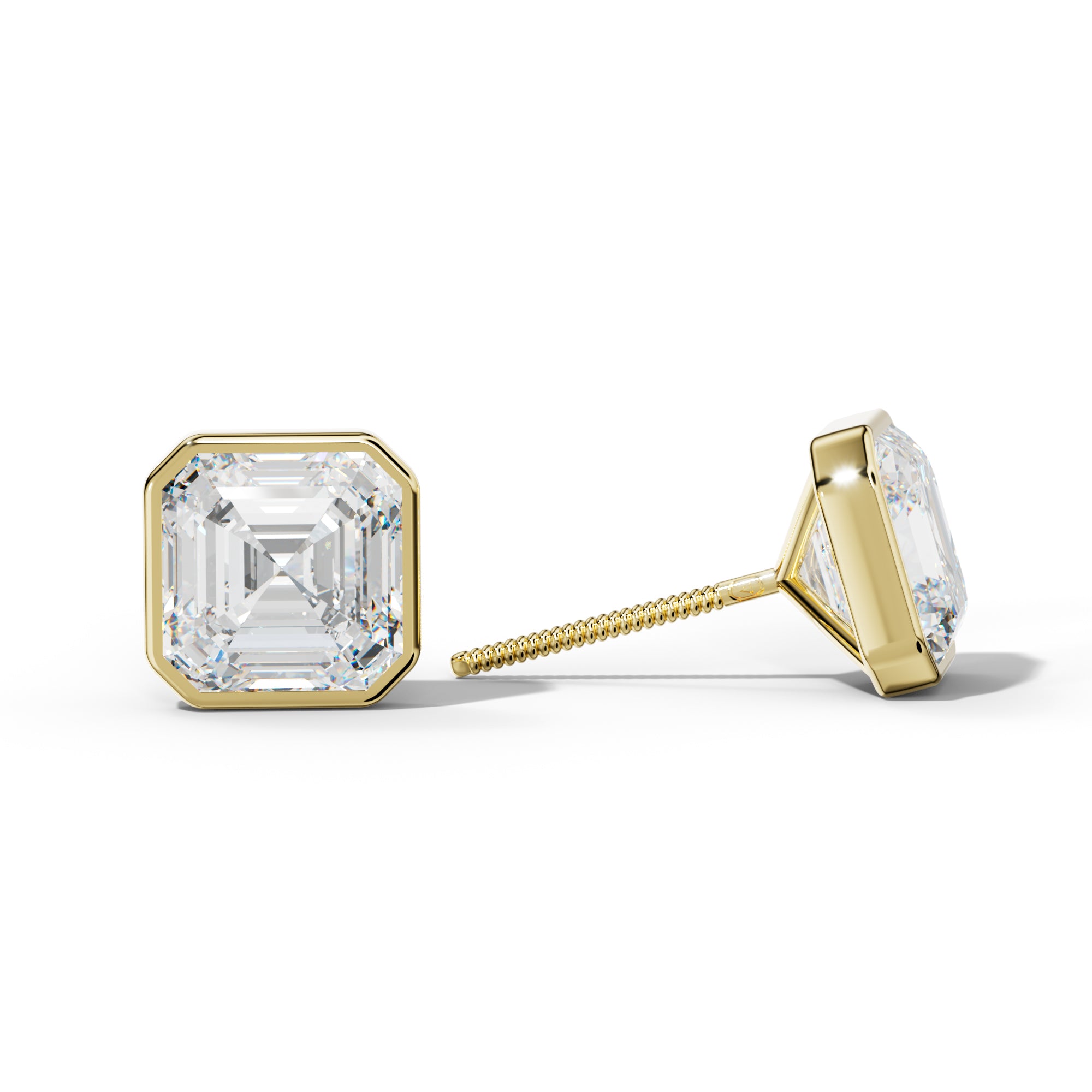 Asscher Diamond Stud Earrings With Martini Bezel Set