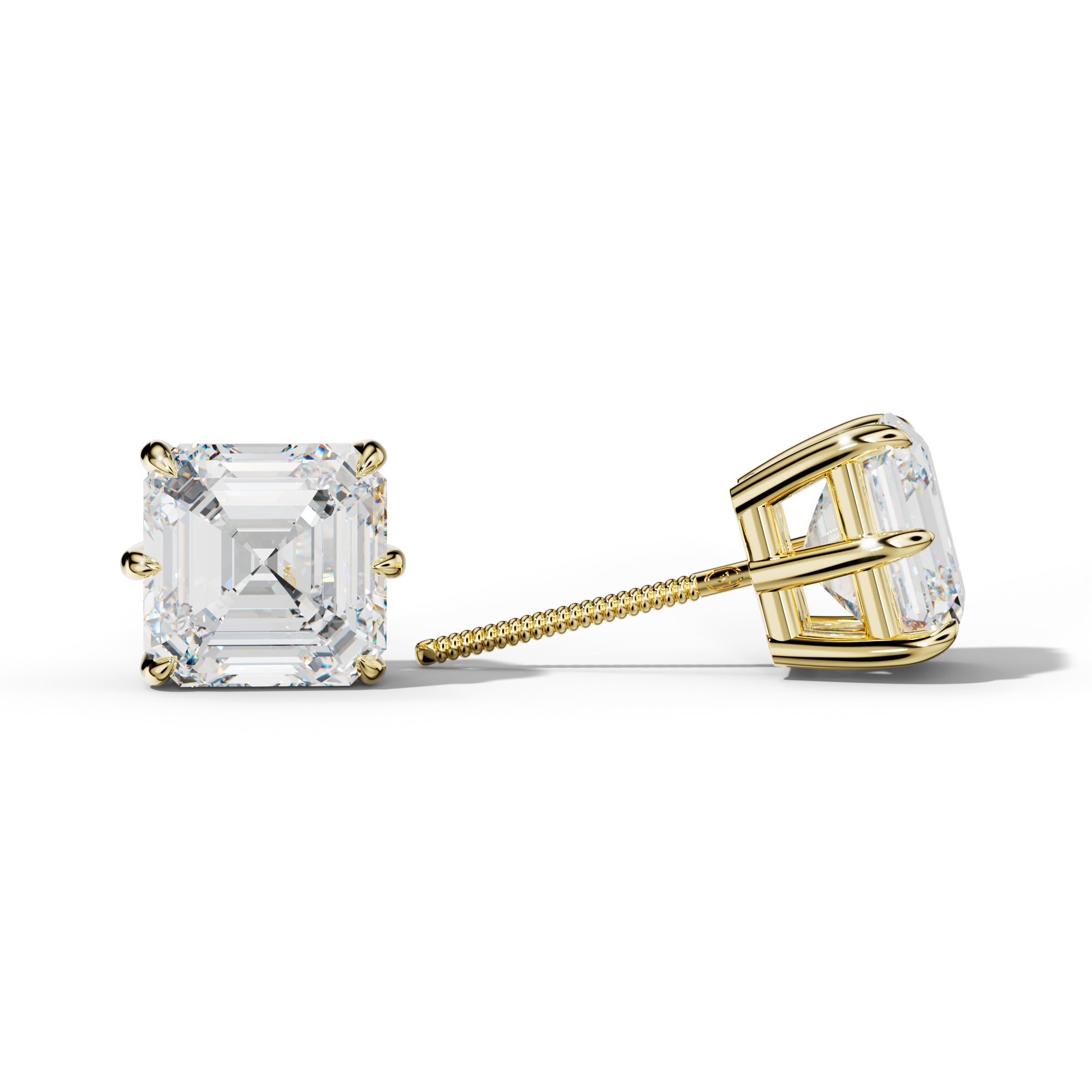 Asscher Diamond Stud Earrings With Six Prongs