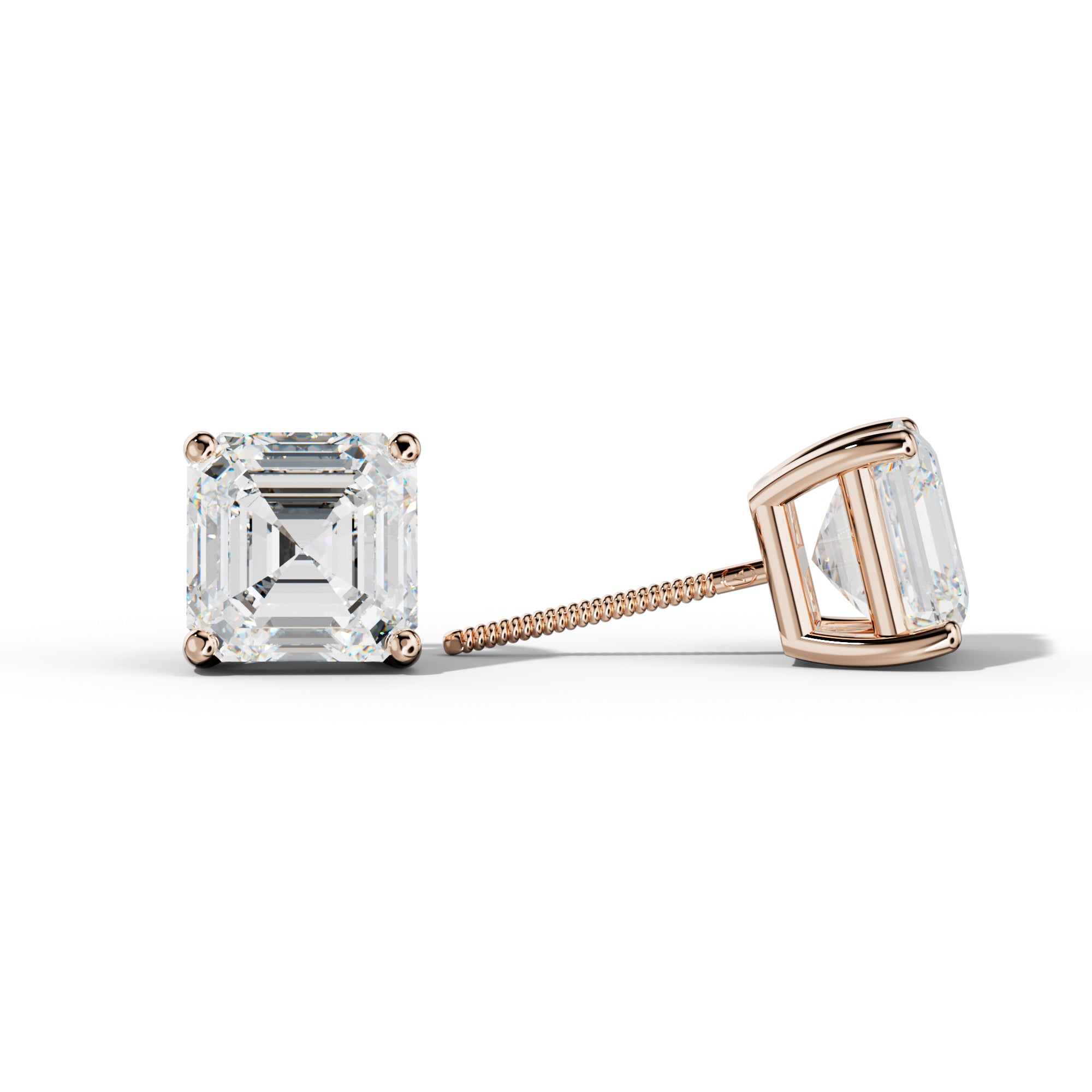 Asscher Diamond Stud Earrings With Four Classic Prongs