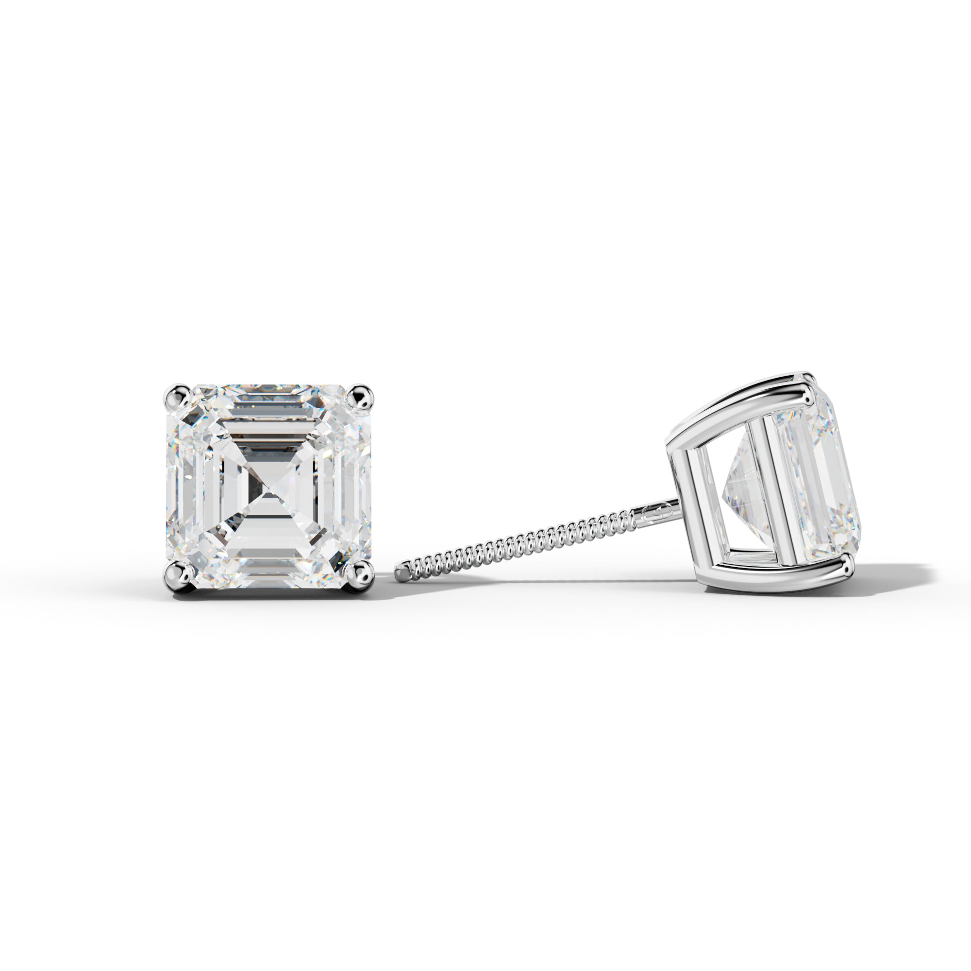Asscher Diamond Stud Earrings With Four Classic Prongs