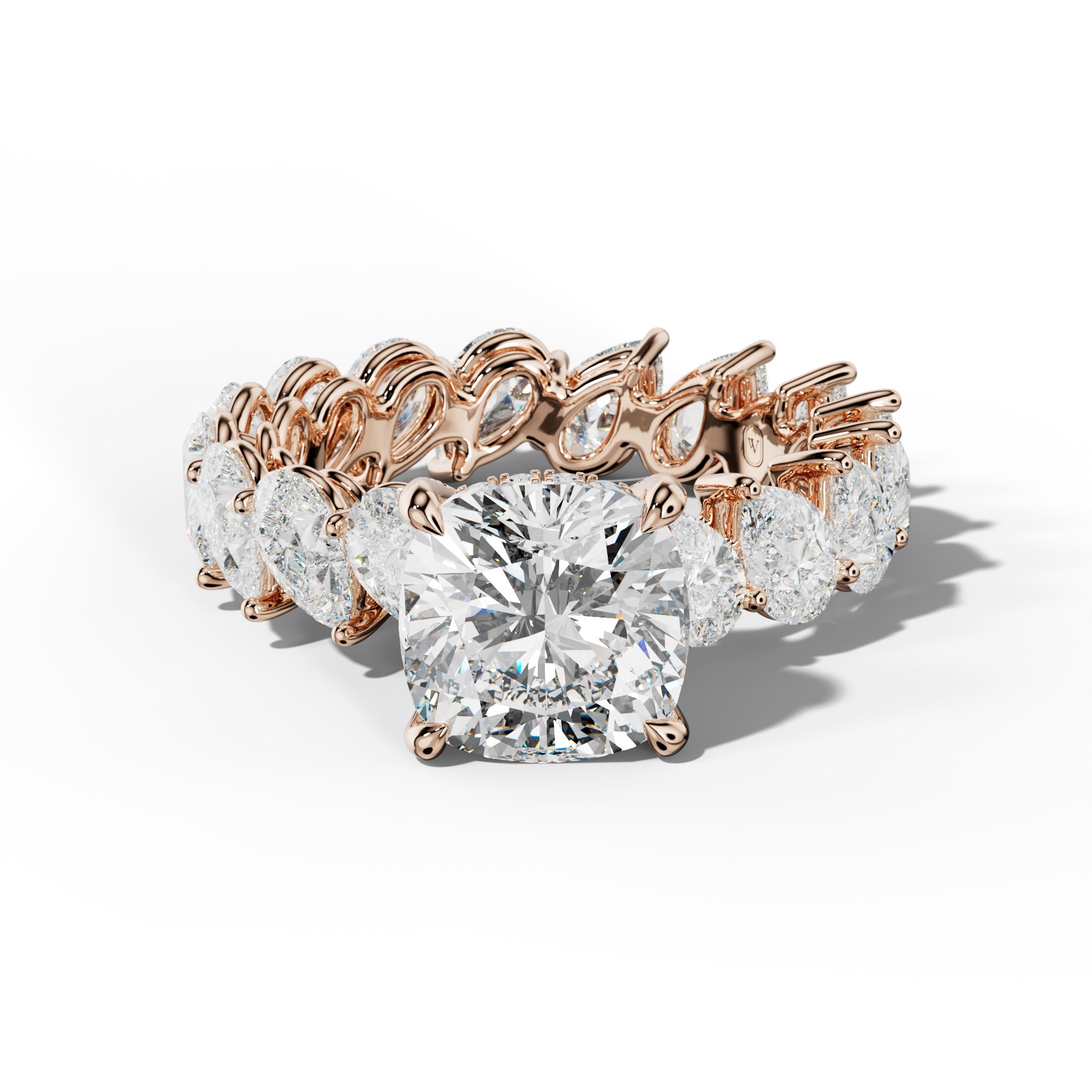 Quinn Cushion Diamond Engagement Ring With Slanted Pear Side Stones