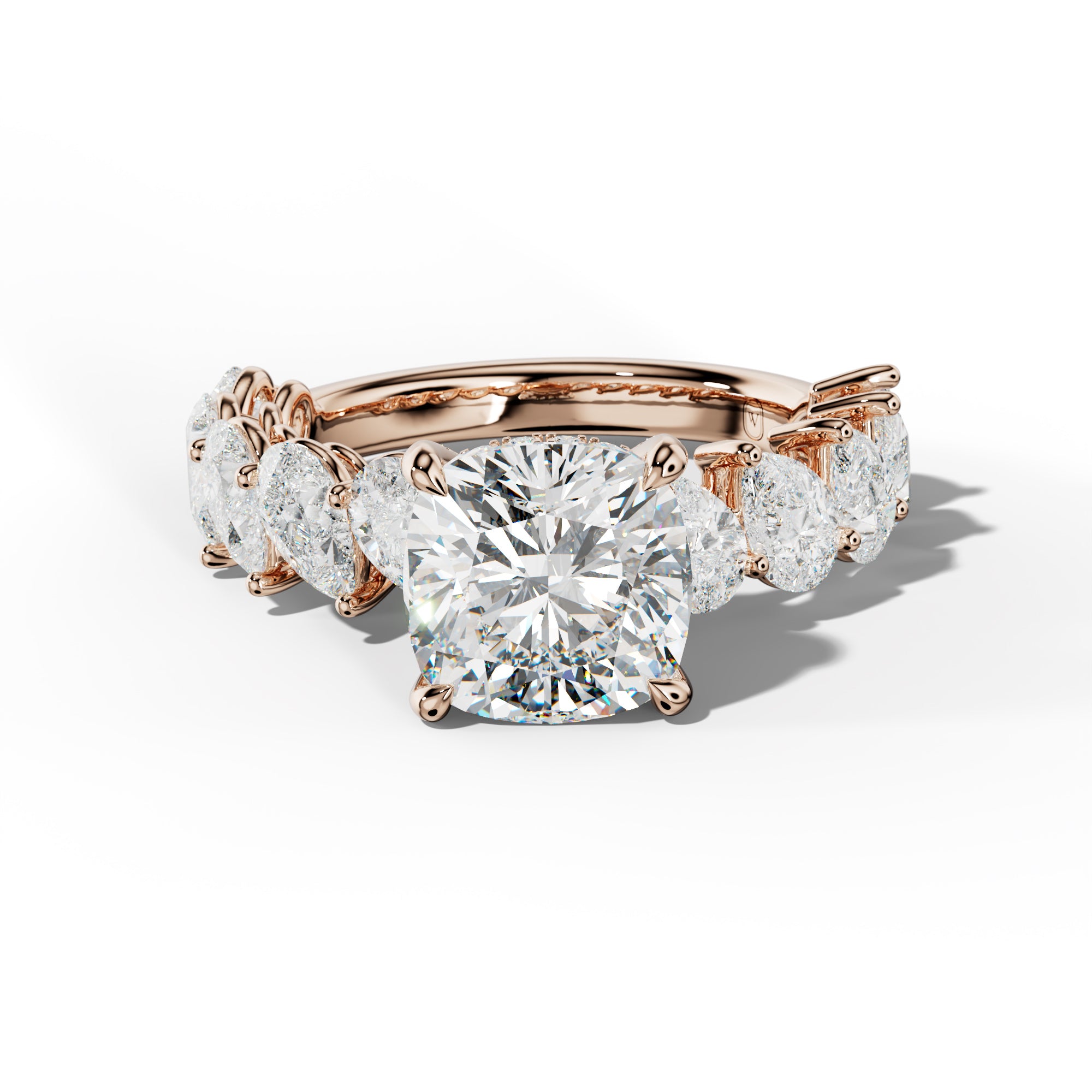 Elisabeth Cushion Diamond Engagement Ring With Slanted Pear Side Stones