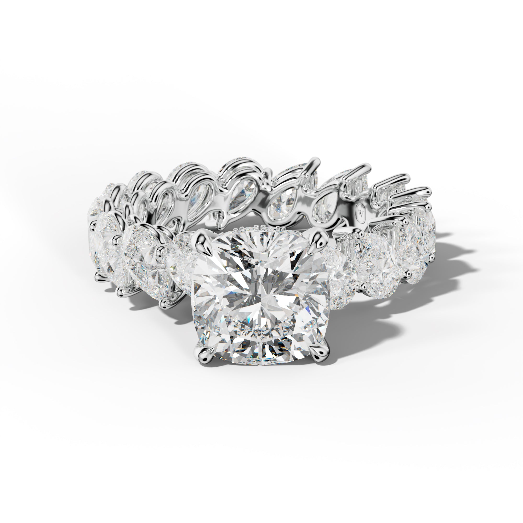 Quinn Cushion Diamond Engagement Ring With Slanted Pear Side Stones