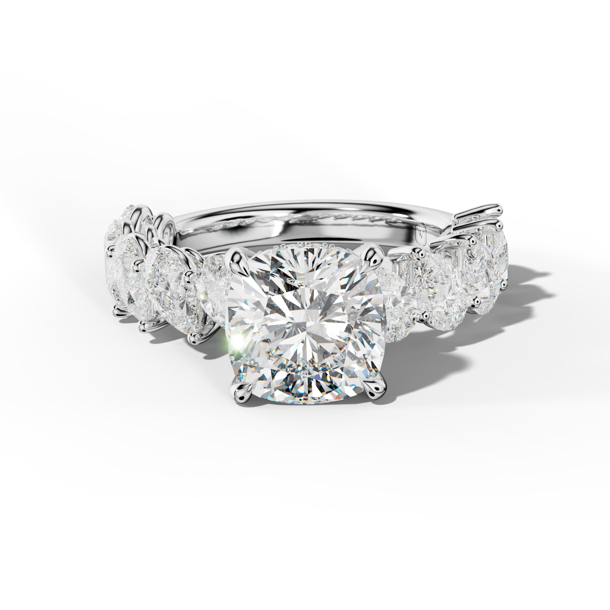 Elisabeth Cushion Diamond Engagement Ring With Slanted Pear Side Stones