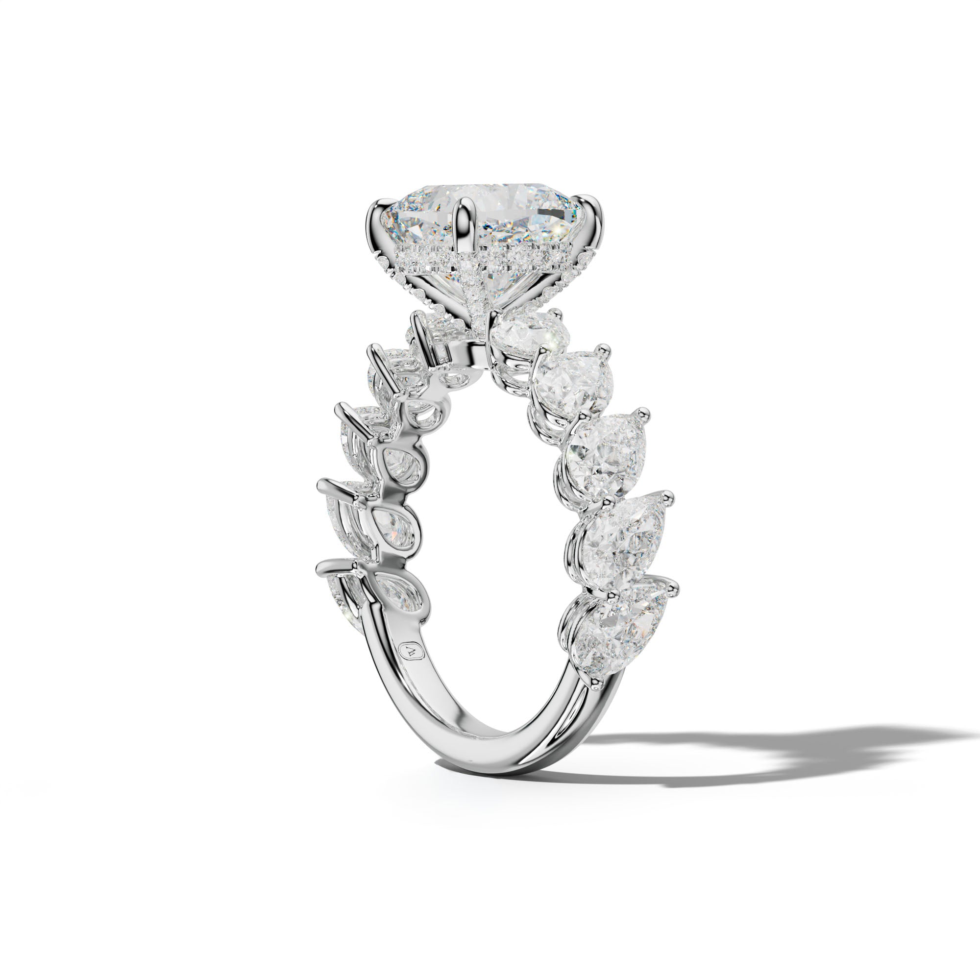 Elisabeth Cushion Diamond Engagement Ring With Slanted Pear Side Stones