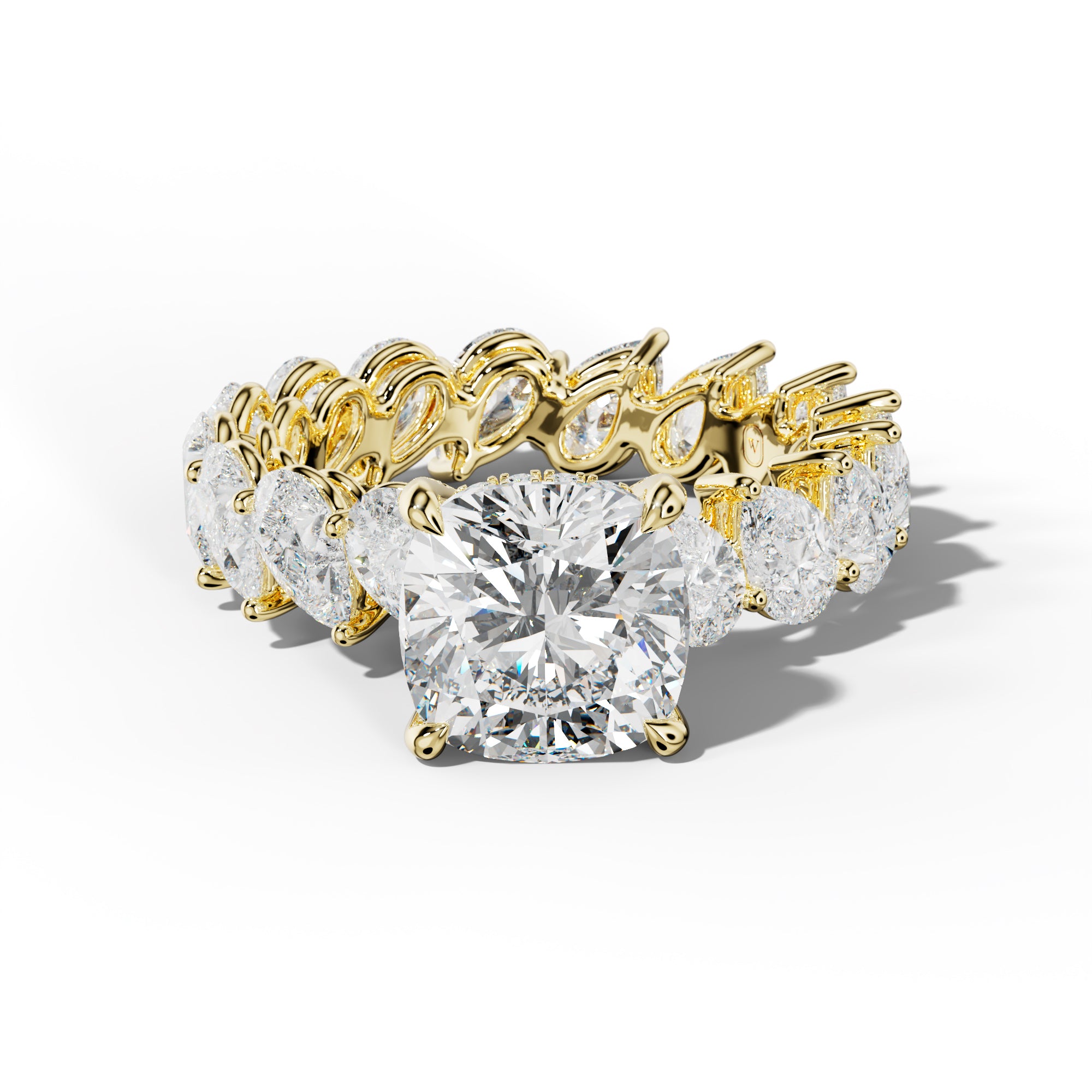 Quinn Cushion Diamond Engagement Ring With Slanted Pear Side Stones