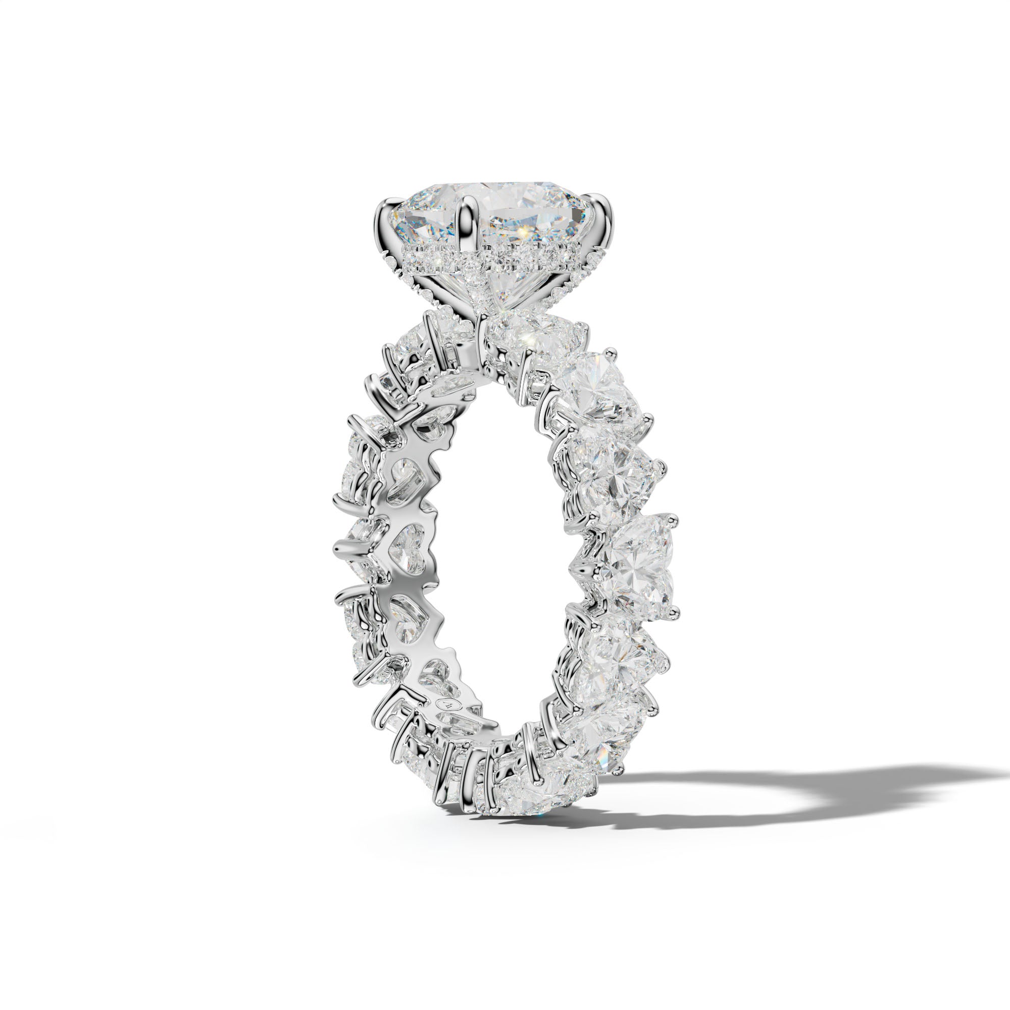 Melany Cushion Diamond Engagement Ring With Heart Side Stones