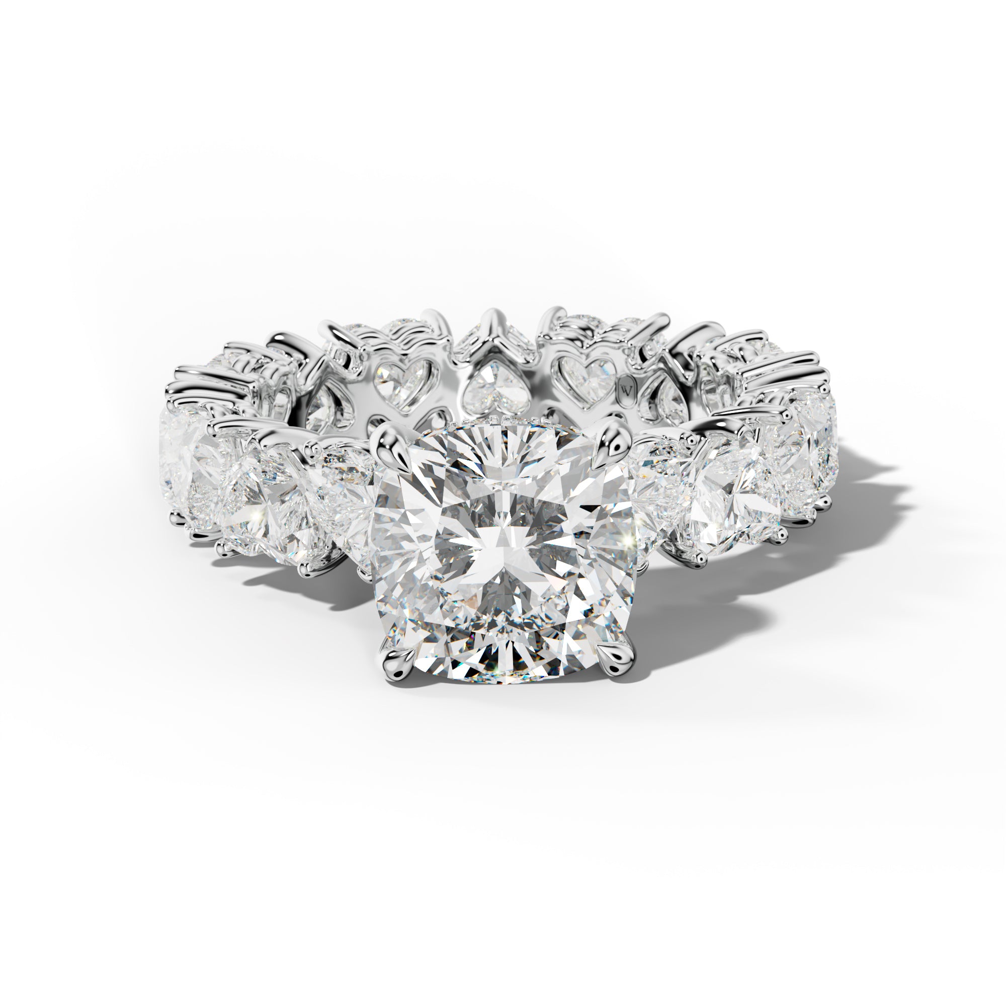 Melany Cushion Diamond Engagement Ring With Heart Side Stones