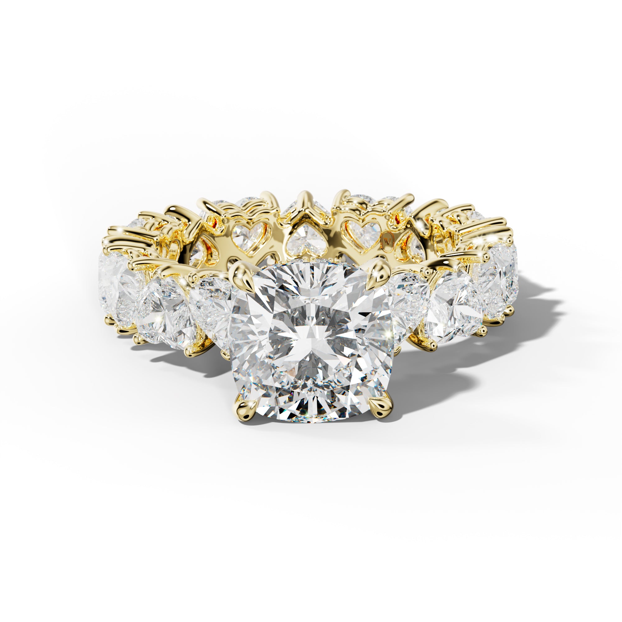 Melany Cushion Diamond Engagement Ring With Heart Side Stones