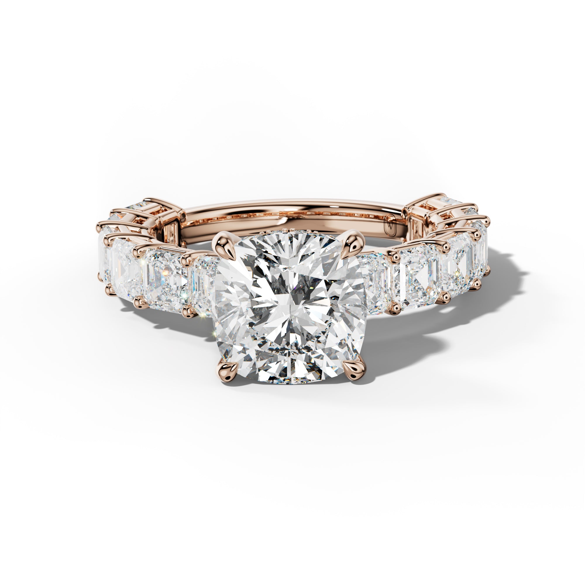 Demi Cushion Diamond Engagement Ring With Asscher Side Stones