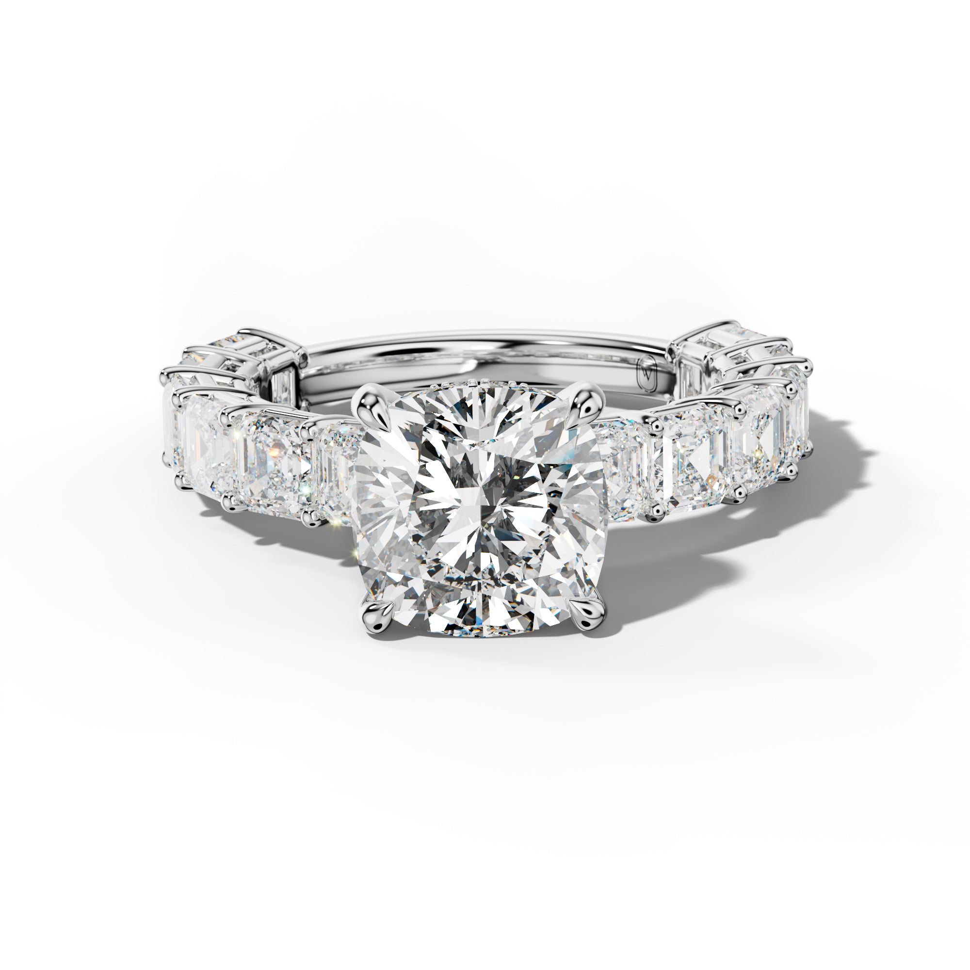 Demi Cushion Diamond Engagement Ring With Asscher Side Stones