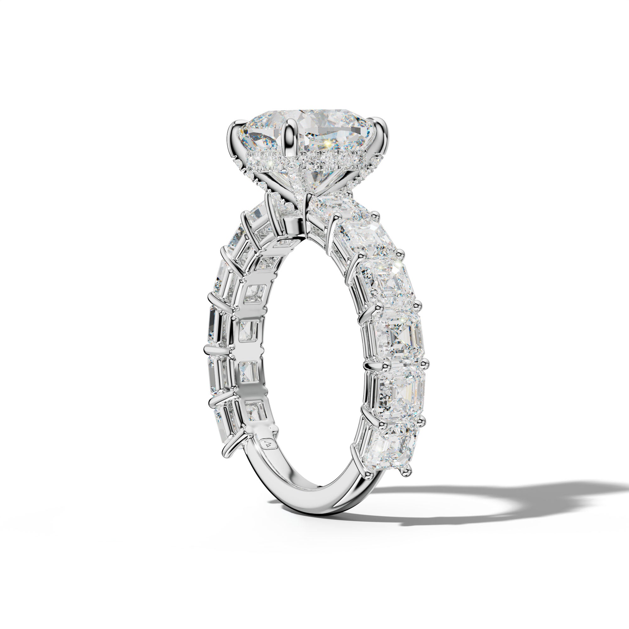 Demi Cushion Diamond Engagement Ring With Asscher Side Stones