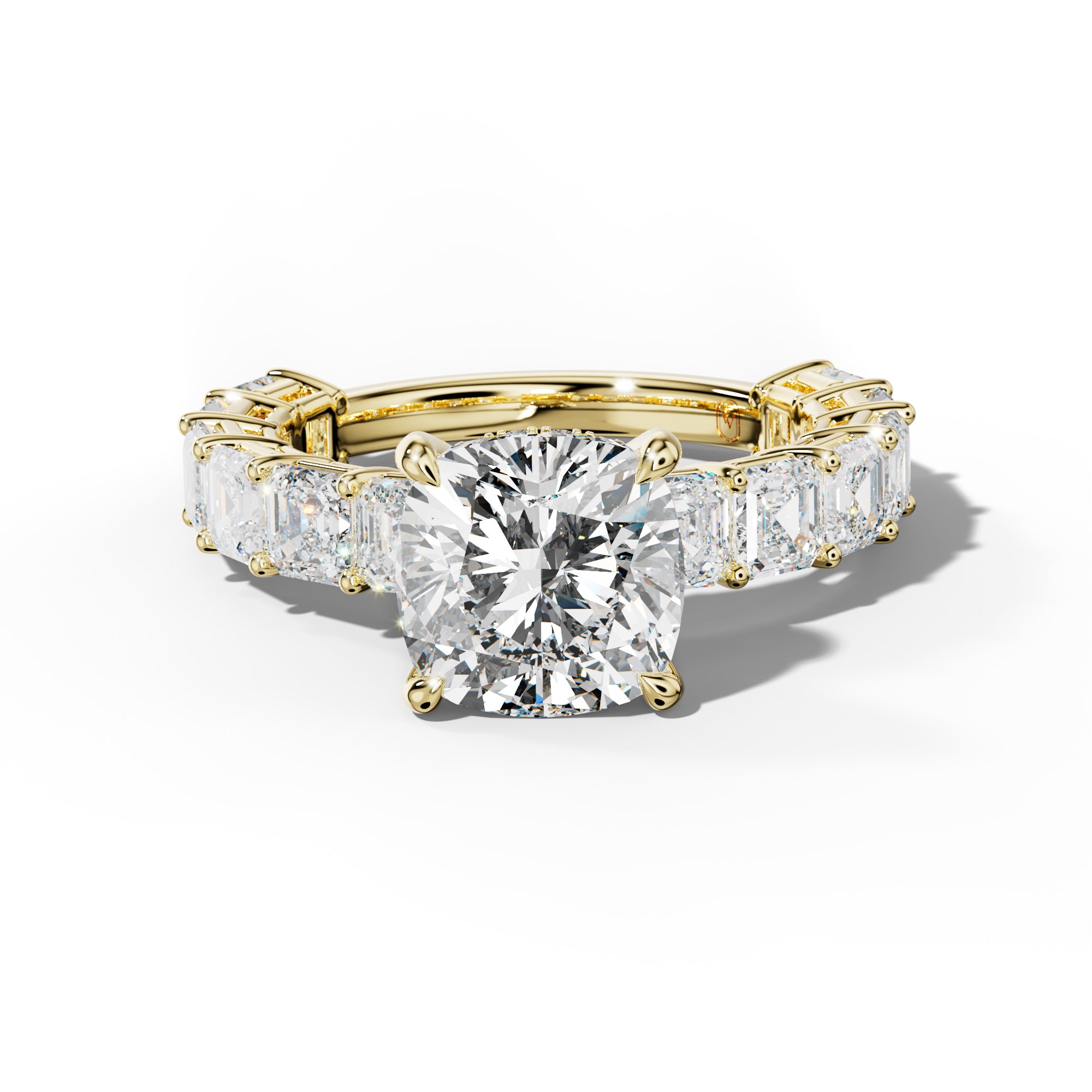 Demi Cushion Diamond Engagement Ring With Asscher Side Stones