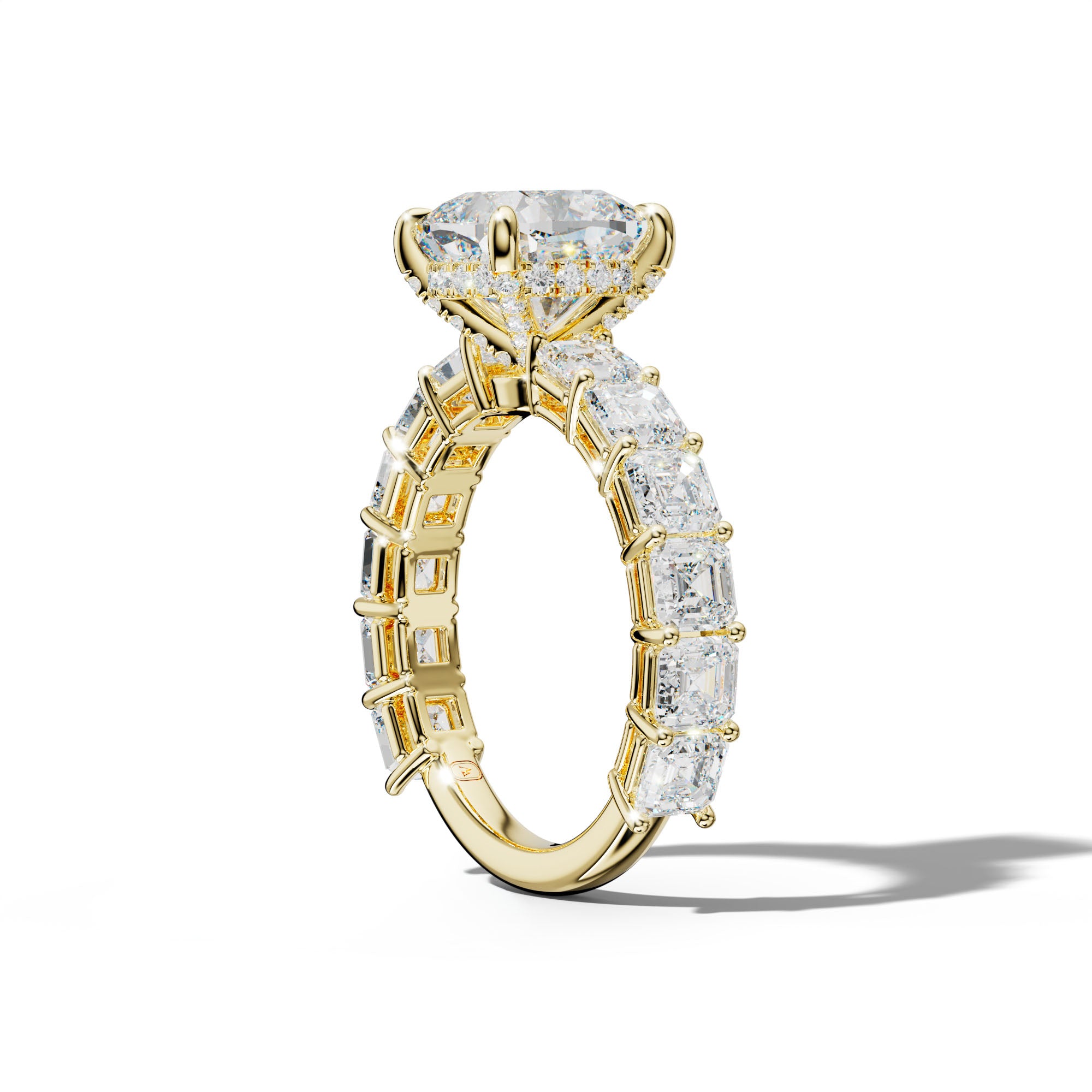 Demi Cushion Diamond Engagement Ring With Asscher Side Stones
